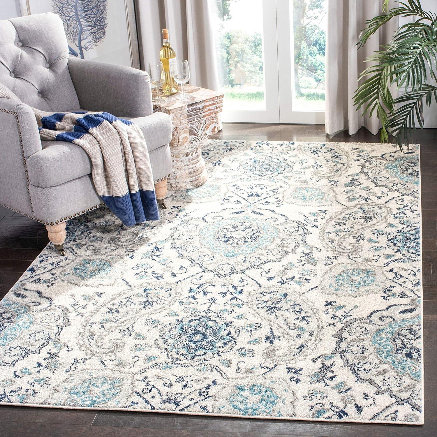 image:imageSAFAVIEH Area Rug 8x10 Madison Collection Large Cream amp Turquoise Boho Chic Glam Paisley Design NonShedding amp Easy Cleaning Ideal for Living Room Bedroom Office Dining Space MAD600ECreamSilver