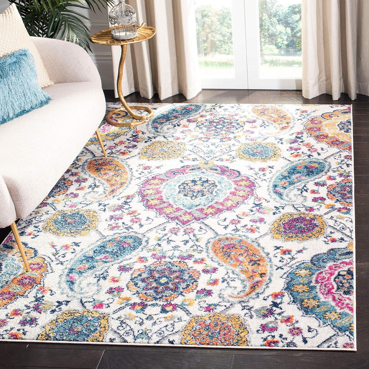 image:imageSAFAVIEH Area Rug 8x10 Madison Collection Large Cream amp Turquoise Boho Chic Glam Paisley Design NonShedding amp Easy Cleaning Ideal for Living Room Bedroom Office Dining Space MAD600ECreamSilver