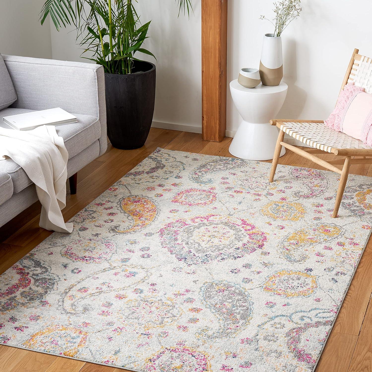 image:imageSAFAVIEH Area Rug 8x10 Madison Collection Large Cream amp Turquoise Boho Chic Glam Paisley Design NonShedding amp Easy Cleaning Ideal for Living Room Bedroom Office Dining Space MAD600EGreyGold