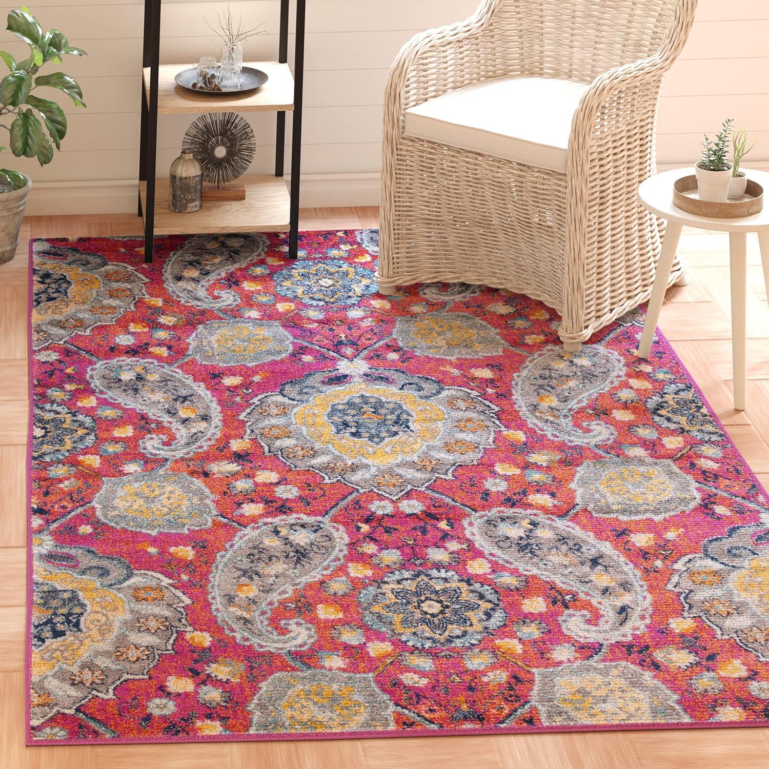 image:imageSAFAVIEH Area Rug 8x10 Madison Collection Large Cream amp Turquoise Boho Chic Glam Paisley Design NonShedding amp Easy Cleaning Ideal for Living Room Bedroom Office Dining Space MAD600EFuchsiaGold