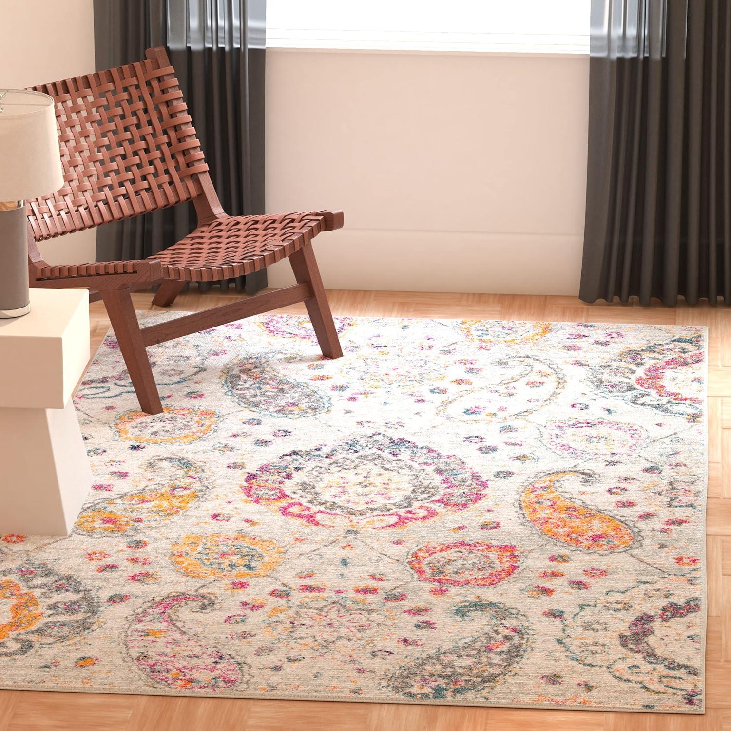 image:imageSAFAVIEH Area Rug 8x10 Madison Collection Large Cream amp Turquoise Boho Chic Glam Paisley Design NonShedding amp Easy Cleaning Ideal for Living Room Bedroom Office Dining Space MAD600EGreyGold