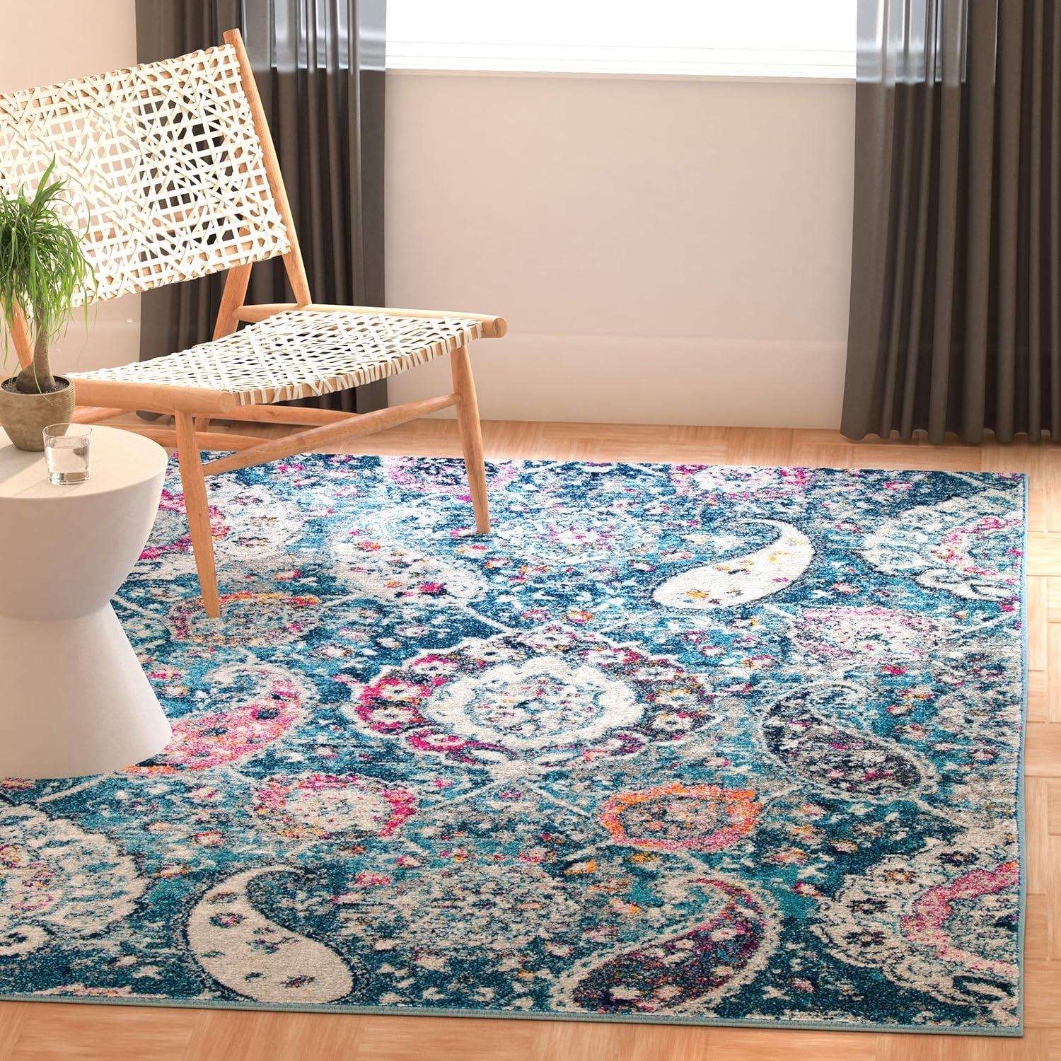 image:imageSAFAVIEH Area Rug 8x10 Madison Collection Large Cream amp Turquoise Boho Chic Glam Paisley Design NonShedding amp Easy Cleaning Ideal for Living Room Bedroom Office Dining Space MAD600EBlueGrey