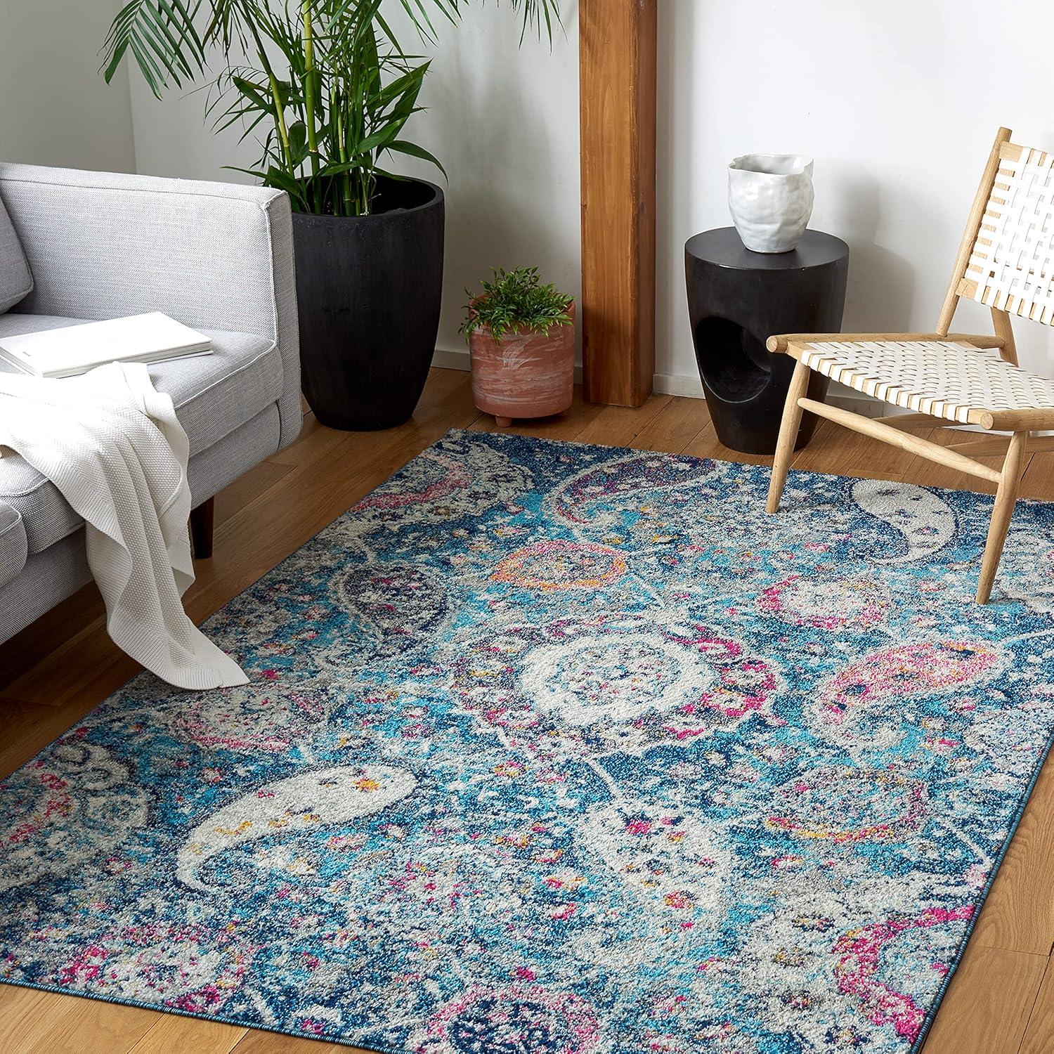 image:imageSAFAVIEH Area Rug 8x10 Madison Collection Large Cream amp Turquoise Boho Chic Glam Paisley Design NonShedding amp Easy Cleaning Ideal for Living Room Bedroom Office Dining Space MAD600EBlueGrey
