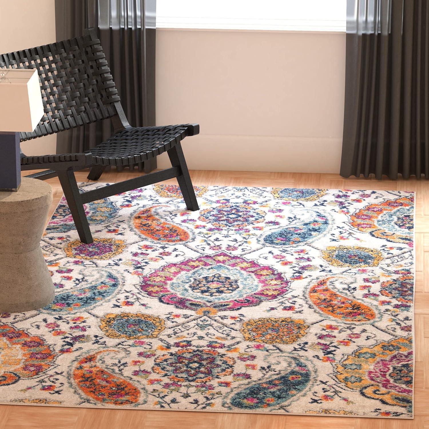 image:imageSAFAVIEH Area Rug 8x10 Madison Collection Large Cream amp Turquoise Boho Chic Glam Paisley Design NonShedding amp Easy Cleaning Ideal for Living Room Bedroom Office Dining Space MAD600ECreamMulti