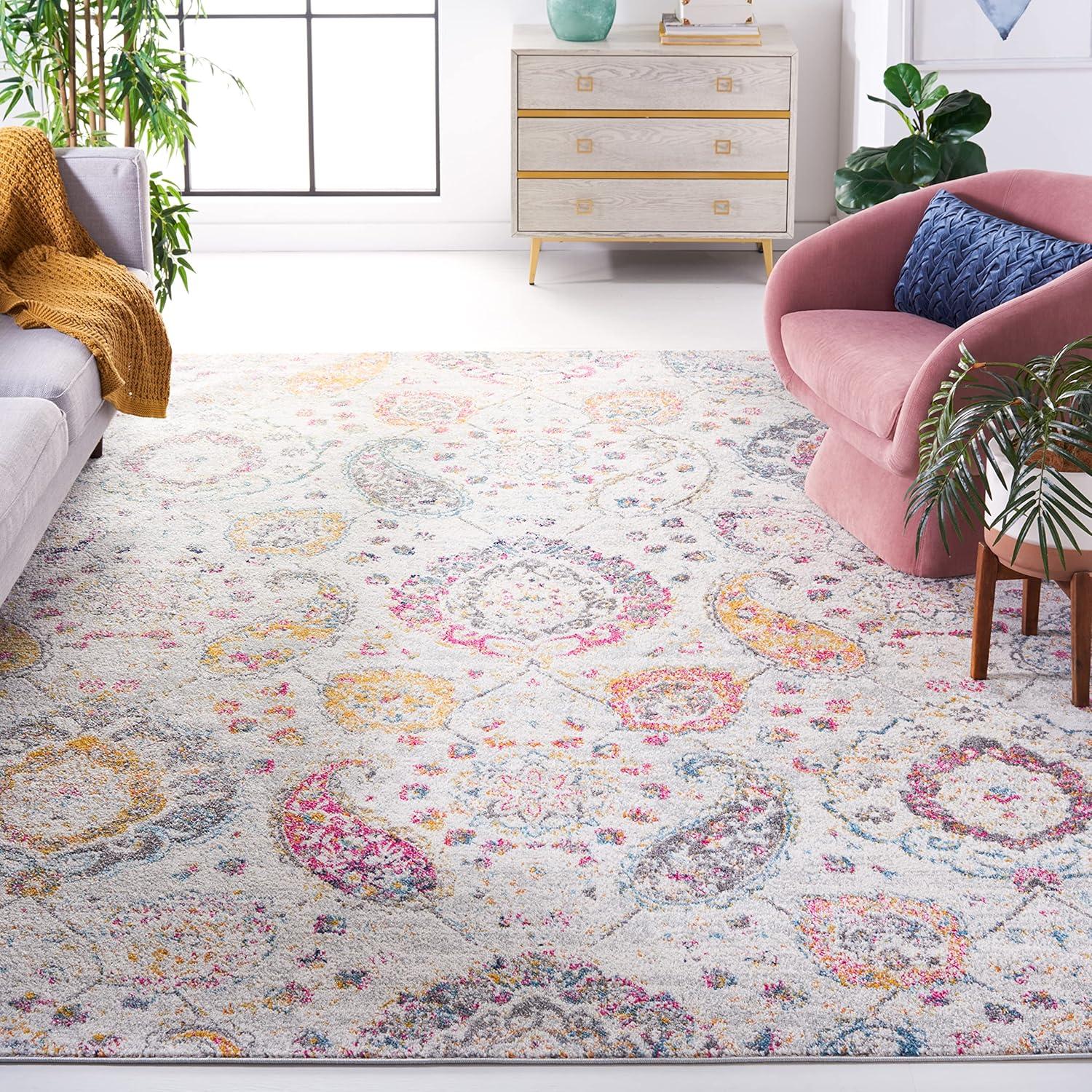 image:imageSAFAVIEH Area Rug 8x10 Madison Collection Large Cream amp Turquoise Boho Chic Glam Paisley Design NonShedding amp Easy Cleaning Ideal for Living Room Bedroom Office Dining Space MAD600EGreyGold