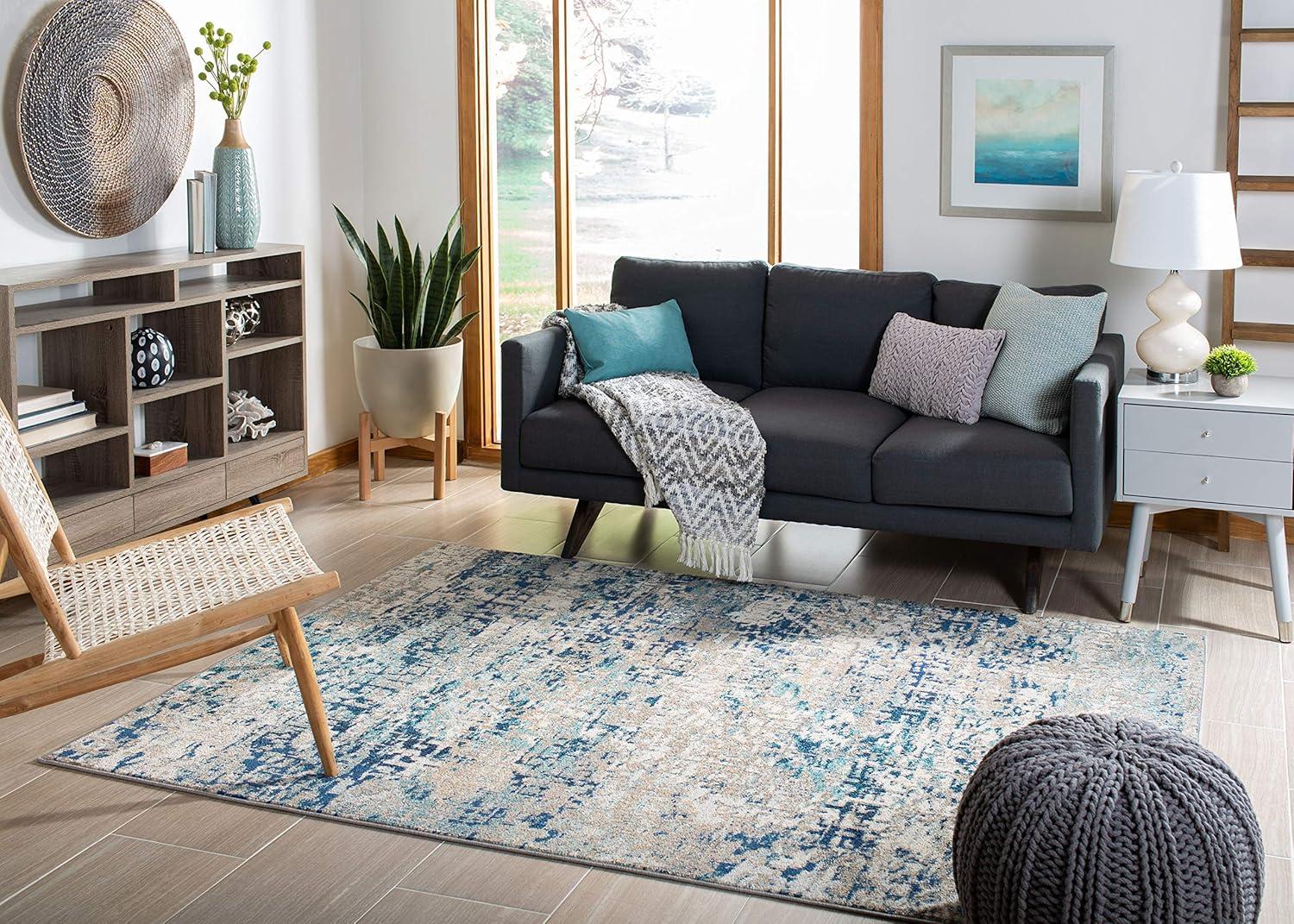image:imageSAFAVIEH Area Rug 8x10 Madison Collection Large Grey amp Pink Modern Abstract Design NonShedding amp Easy Cleaning Ideal for Living Room Bedroom Office Dining Space MAD460AGreyBlue