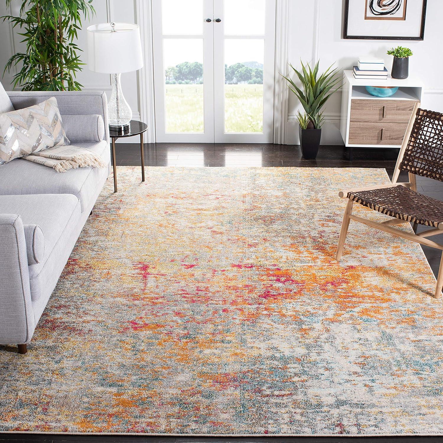 image:imageSAFAVIEH Area Rug 8x10 Madison Collection Large Grey amp Pink Modern Abstract Design NonShedding amp Easy Cleaning Ideal for Living Room Bedroom Office Dining Space MAD460AGreyTurquoise
