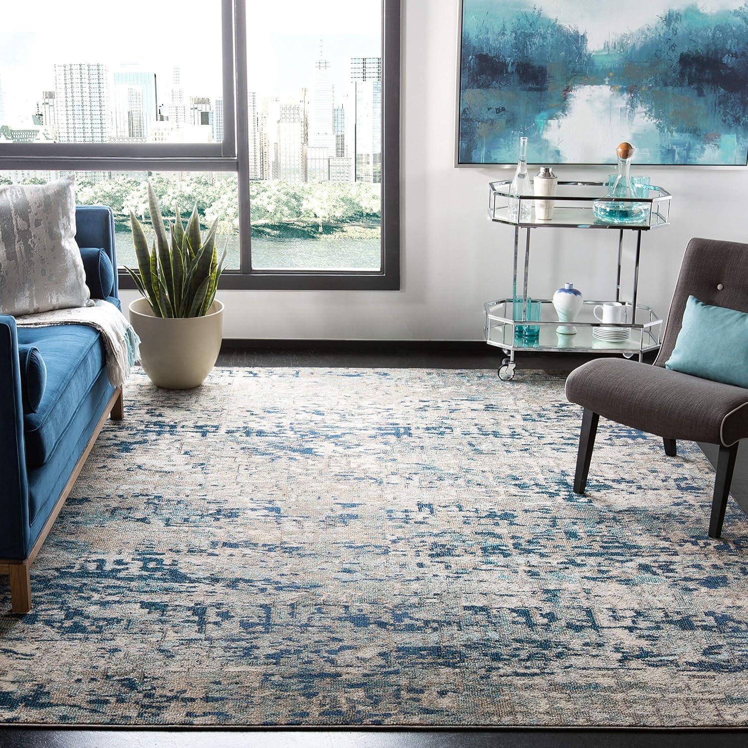 image:imageSAFAVIEH Area Rug 8x10 Madison Collection Large Grey amp Pink Modern Abstract Design NonShedding amp Easy Cleaning Ideal for Living Room Bedroom Office Dining Space MAD460AGreyBlue