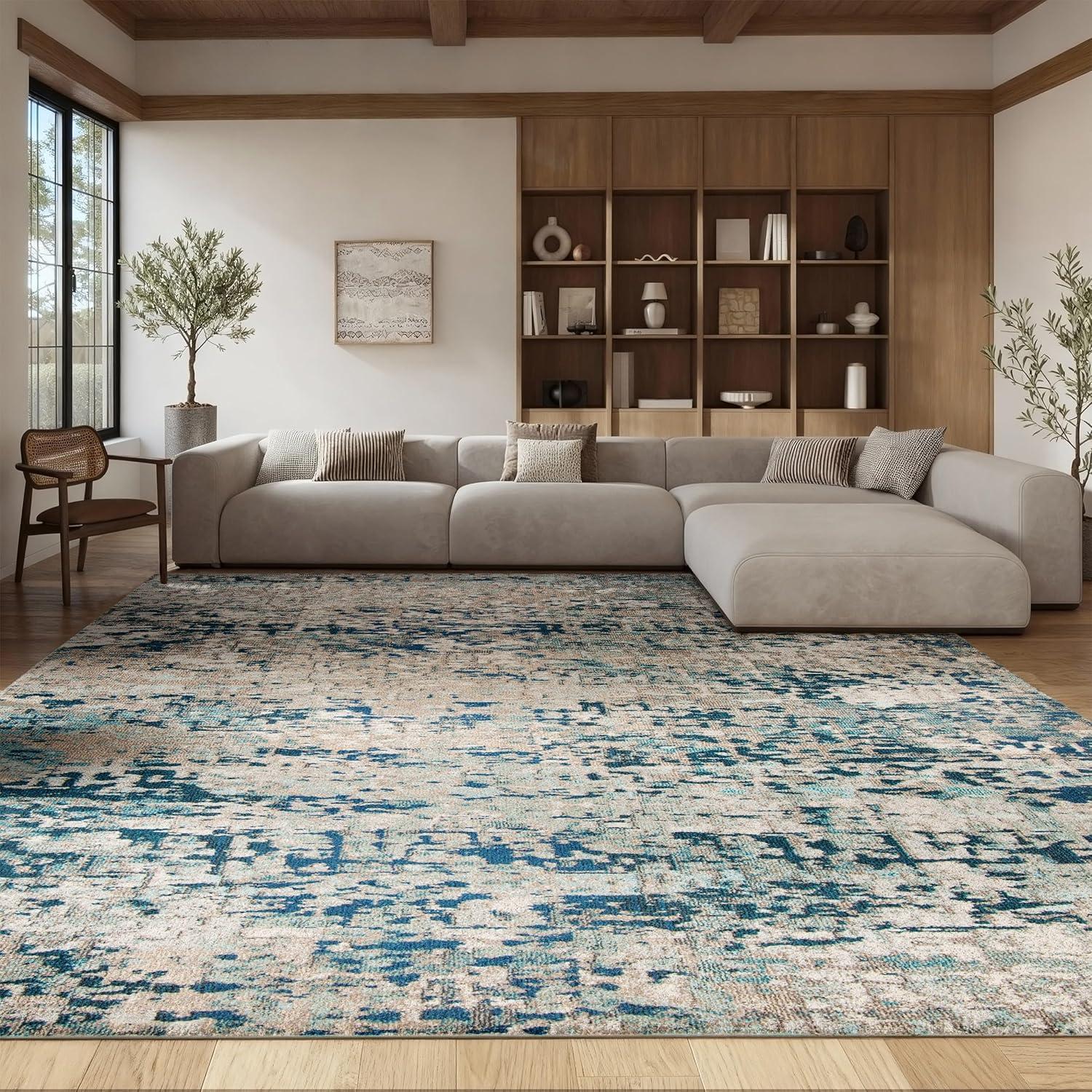 image:imageSAFAVIEH Area Rug 8x10 Madison Collection Large Grey amp Pink Modern Abstract Design NonShedding amp Easy Cleaning Ideal for Living Room Bedroom Office Dining Space MAD460AGreyBlue