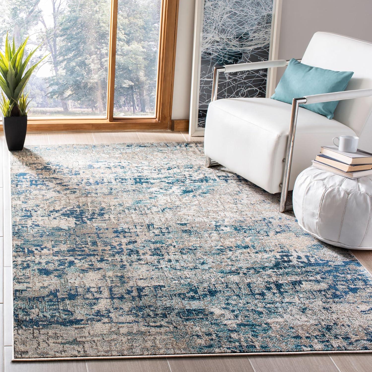 image:imageSAFAVIEH Area Rug 8x10 Madison Collection Large Grey amp Pink Modern Abstract Design NonShedding amp Easy Cleaning Ideal for Living Room Bedroom Office Dining Space MAD460AGreyBlue