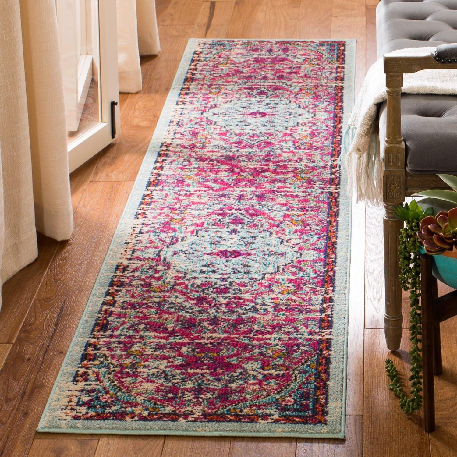 image:imageSAFAVIEH Area Rug 8x10 Madison Collection Large Ivory amp Orange Boho Chic Medallion Distressed Design NonShedding amp Easy Cleaning Ideal for Living Room Bedroom Dining Space MAD447AFuchsiaTeal