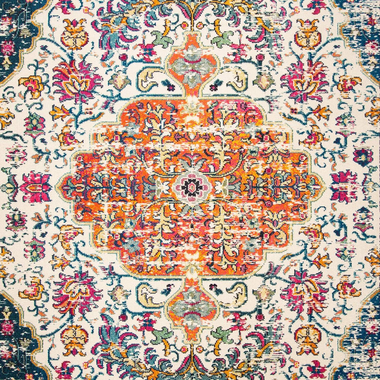 image:imageSAFAVIEH Area Rug 8x10 Madison Collection Large Ivory amp Orange Boho Chic Medallion Distressed Design NonShedding amp Easy Cleaning Ideal for Living Room Bedroom Dining Space MAD447AIvoryOrange