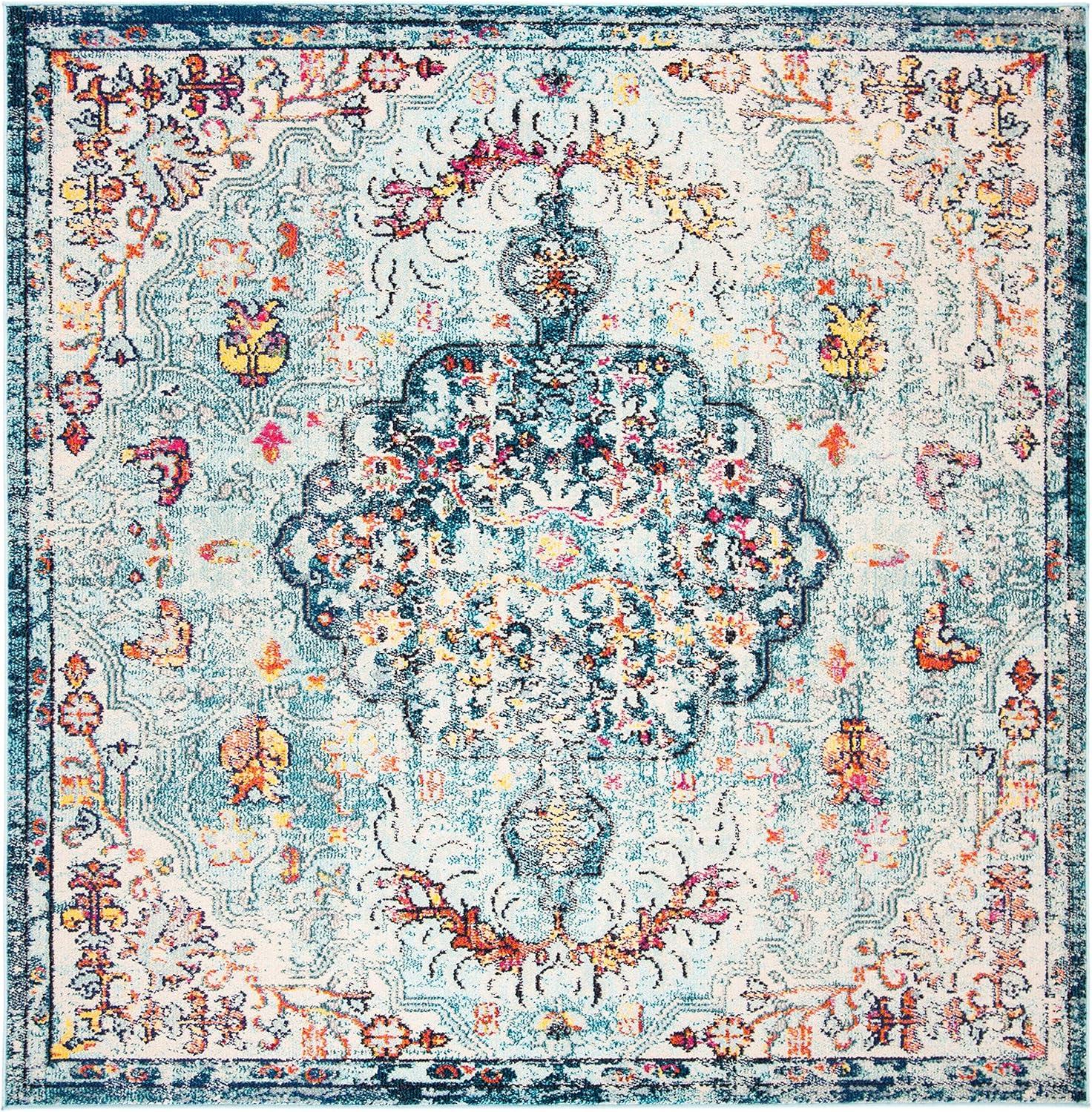 image:imageSAFAVIEH Area Rug 8x10 Madison Collection Large Ivory amp Orange Boho Chic Medallion Distressed Design NonShedding amp Easy Cleaning Ideal for Living Room Bedroom Dining Space MAD447ANavyLight Blue