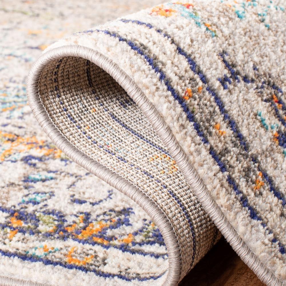 image:imageSAFAVIEH Area Rug 8x10 Madison Collection Large Ivory amp Orange Boho Chic Medallion Distressed Design NonShedding amp Easy Cleaning Ideal for Living Room Bedroom Dining Space MAD447AGreyLight Blue