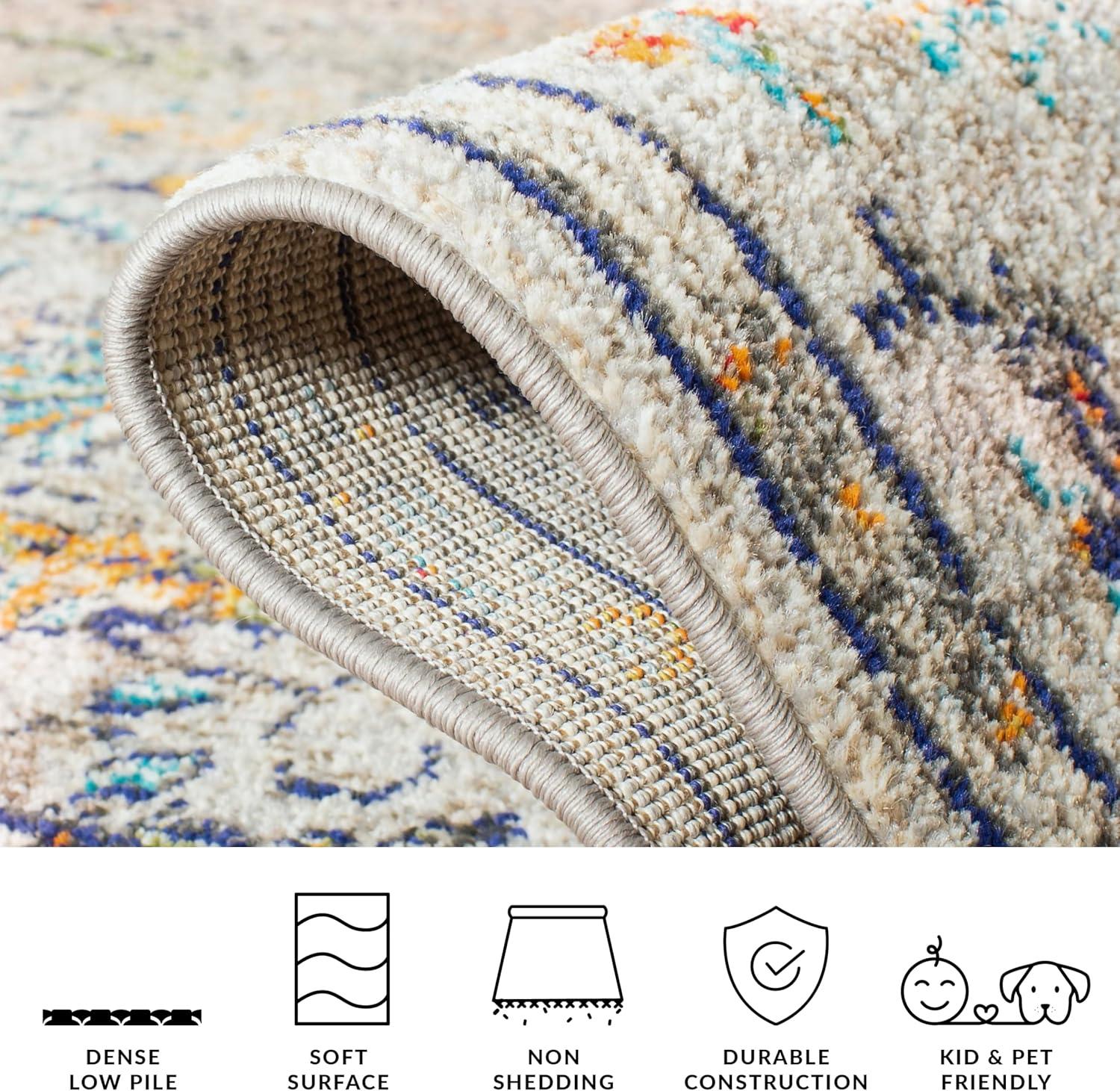 image:imageSAFAVIEH Area Rug 8x10 Madison Collection Large Ivory amp Orange Boho Chic Medallion Distressed Design NonShedding amp Easy Cleaning Ideal for Living Room Bedroom Dining Space MAD447AGreyLight Blue