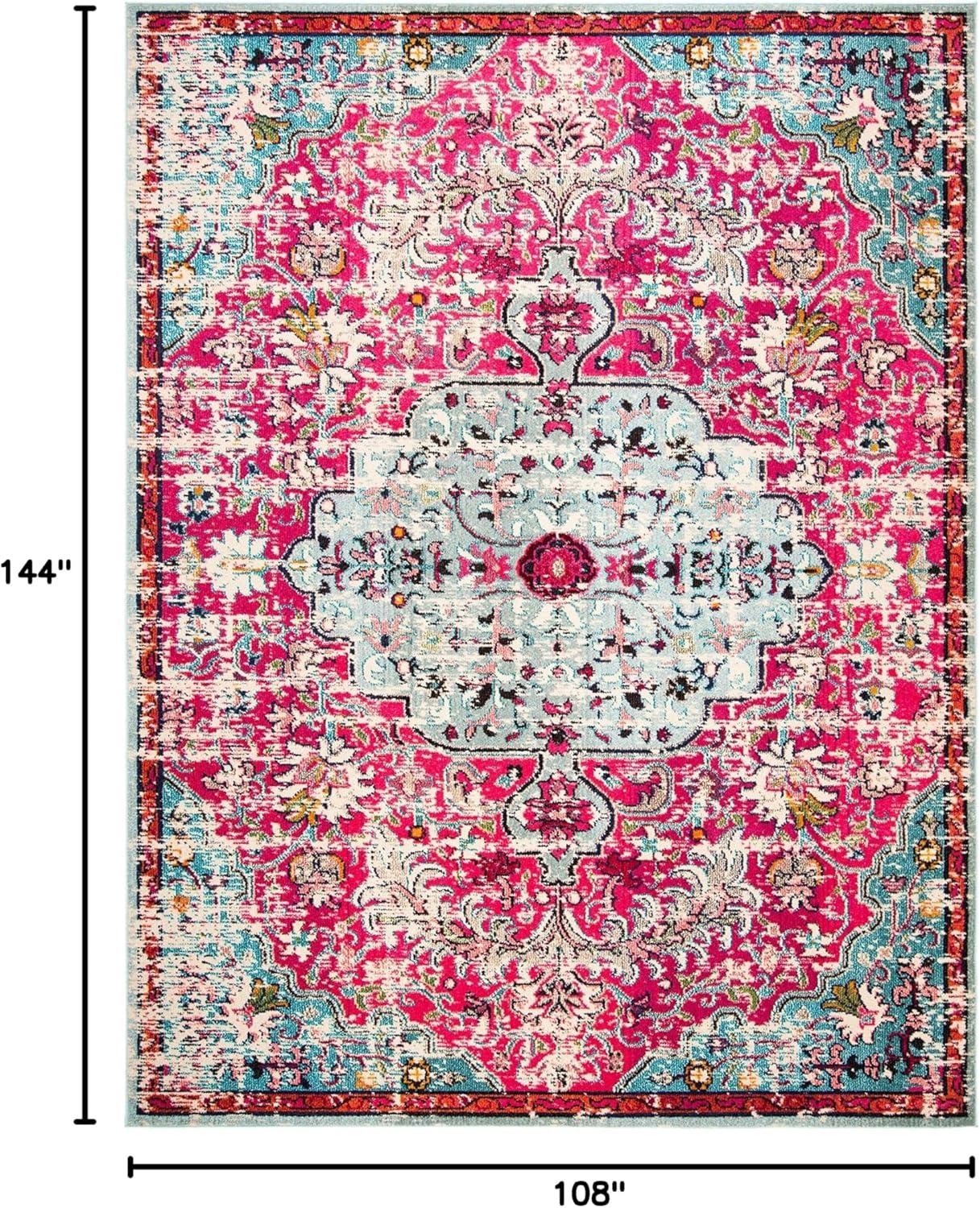 image:imageSAFAVIEH Area Rug 8x10 Madison Collection Large Ivory amp Orange Boho Chic Medallion Distressed Design NonShedding amp Easy Cleaning Ideal for Living Room Bedroom Dining Space MAD447AFuchsiaTeal
