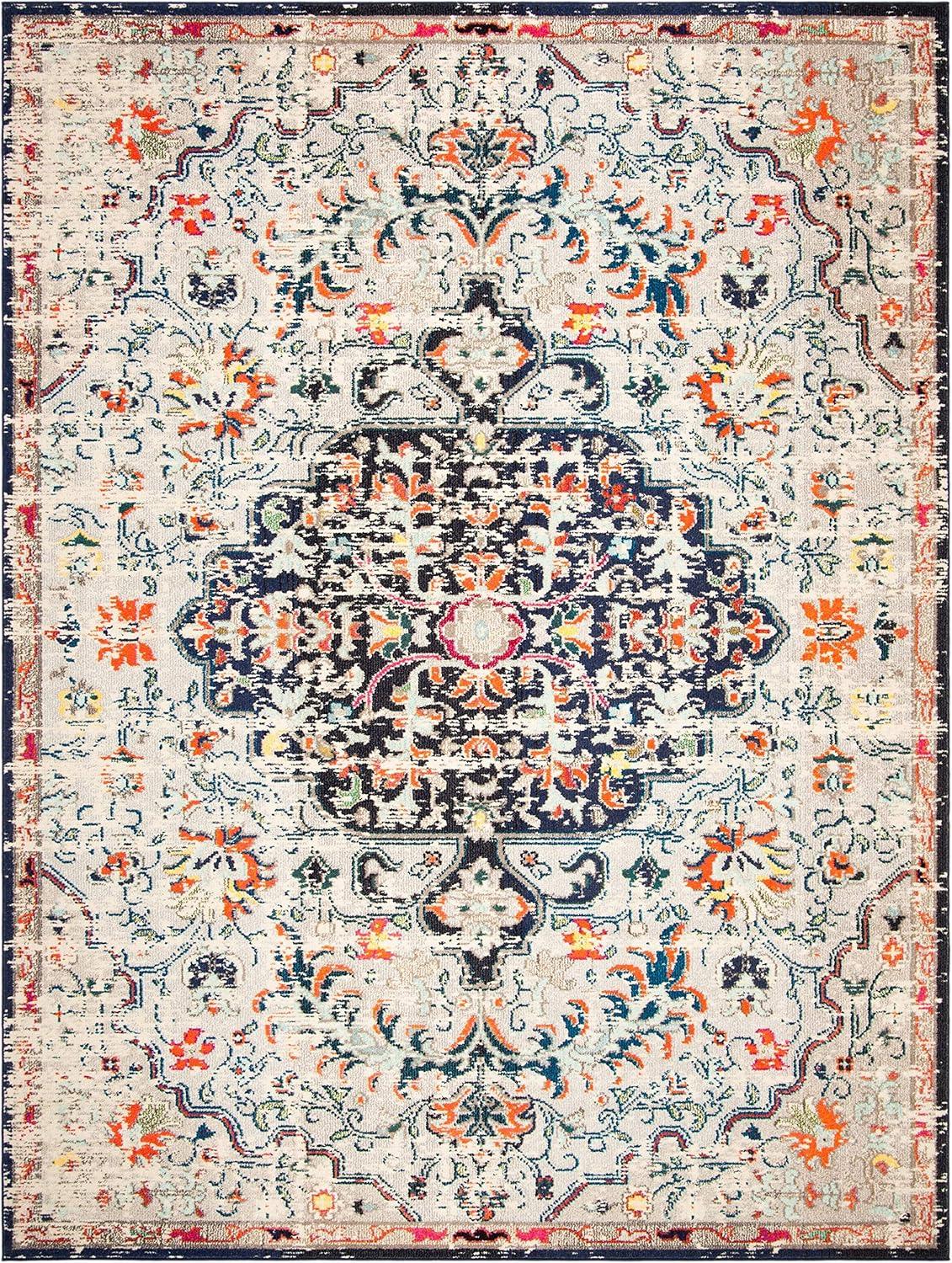 image:imageSAFAVIEH Area Rug 8x10 Madison Collection Large Ivory amp Orange Boho Chic Medallion Distressed Design NonShedding amp Easy Cleaning Ideal for Living Room Bedroom Dining Space MAD447ABeigeBlack