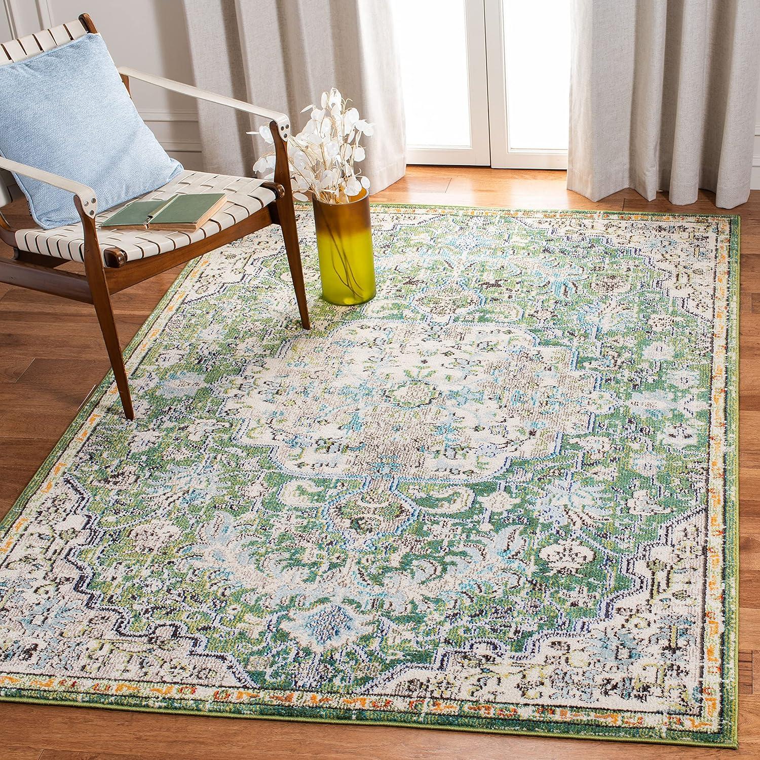 image:imageSAFAVIEH Area Rug 8x10 Madison Collection Large Ivory amp Orange Boho Chic Medallion Distressed Design NonShedding amp Easy Cleaning Ideal for Living Room Bedroom Dining Space MAD447AGreenTurquoise
