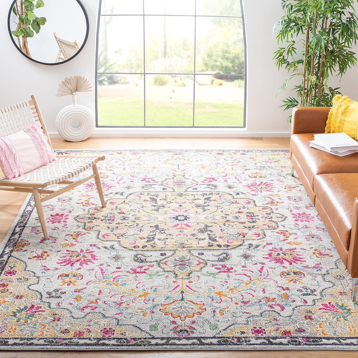 image:imageSAFAVIEH Area Rug 8x10 Madison Collection Large Ivory amp Orange Boho Chic Medallion Distressed Design NonShedding amp Easy Cleaning Ideal for Living Room Bedroom Dining Space MAD447AGreyGold