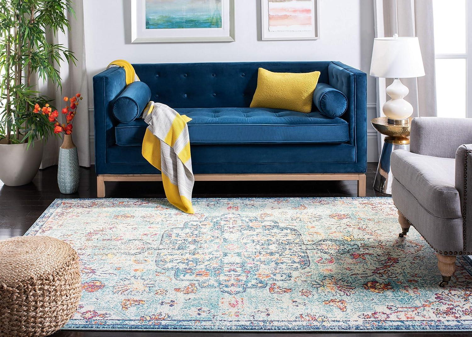 image:imageSAFAVIEH Area Rug 8x10 Madison Collection Large Ivory amp Orange Boho Chic Medallion Distressed Design NonShedding amp Easy Cleaning Ideal for Living Room Bedroom Dining Space MAD447ANavyLight Blue