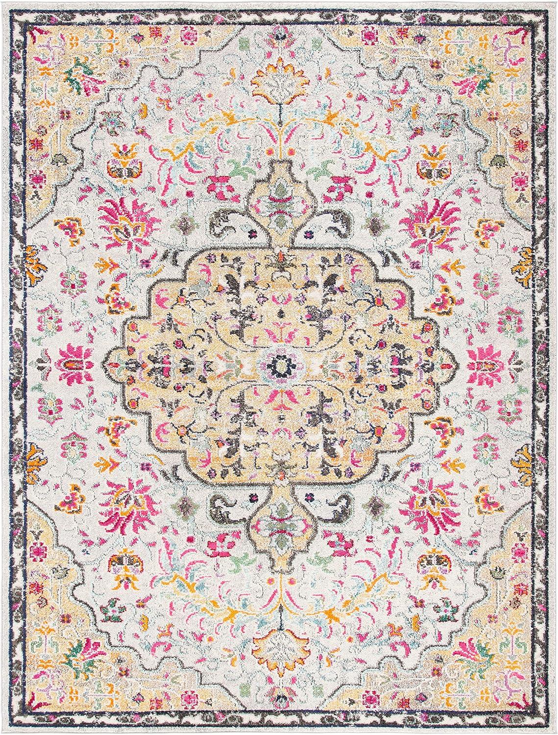image:imageSAFAVIEH Area Rug 8x10 Madison Collection Large Ivory amp Orange Boho Chic Medallion Distressed Design NonShedding amp Easy Cleaning Ideal for Living Room Bedroom Dining Space MAD447AGreyGold