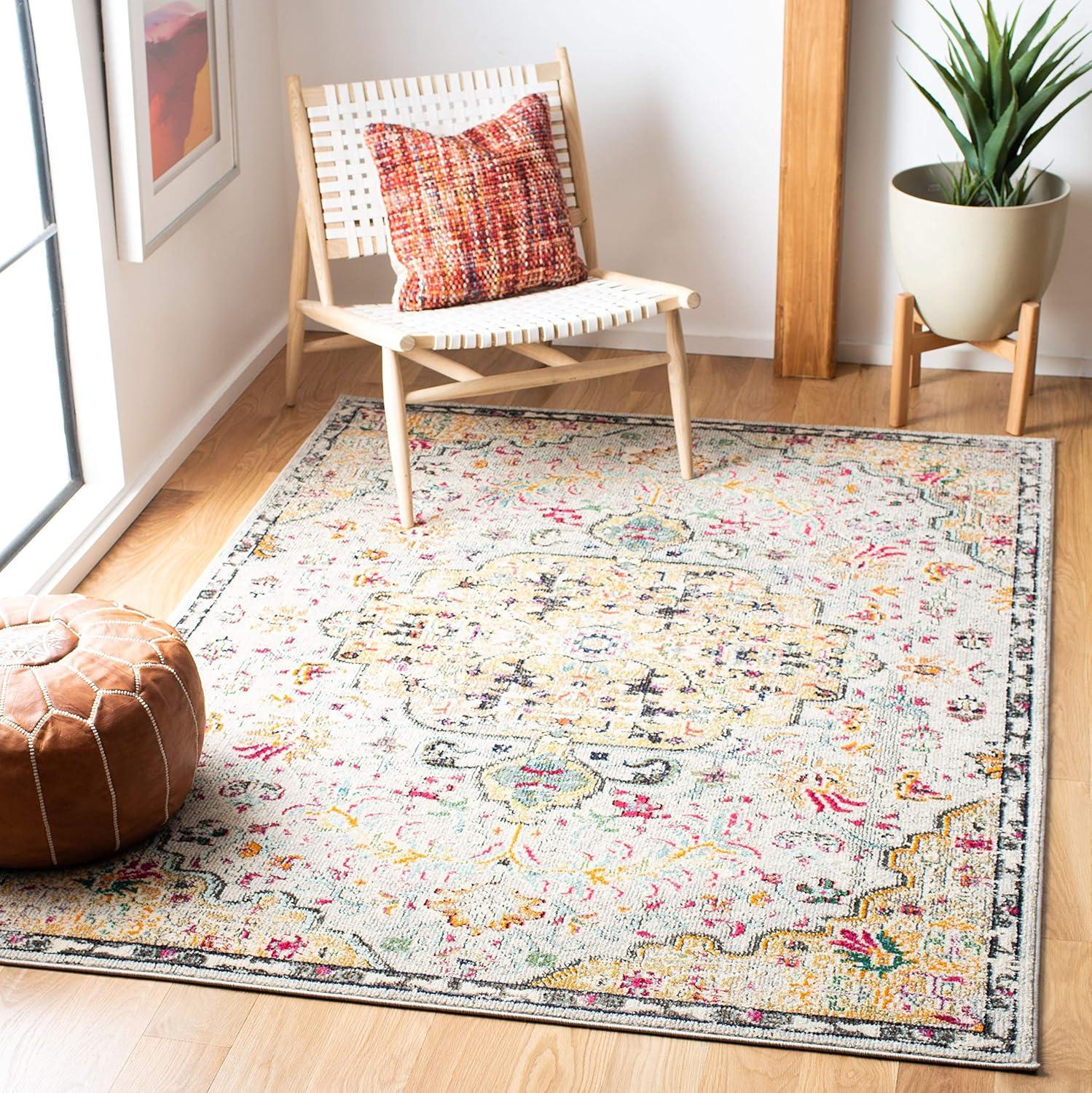 image:imageSAFAVIEH Area Rug 8x10 Madison Collection Large Ivory amp Orange Boho Chic Medallion Distressed Design NonShedding amp Easy Cleaning Ideal for Living Room Bedroom Dining Space MAD447AGreyGold