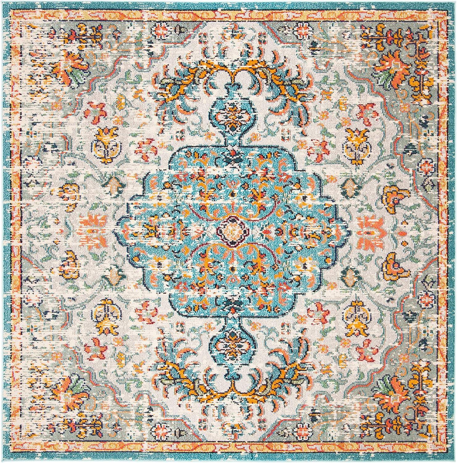 image:imageSAFAVIEH Area Rug 8x10 Madison Collection Large Ivory amp Orange Boho Chic Medallion Distressed Design NonShedding amp Easy Cleaning Ideal for Living Room Bedroom Dining Space MAD447AGreyLight Blue