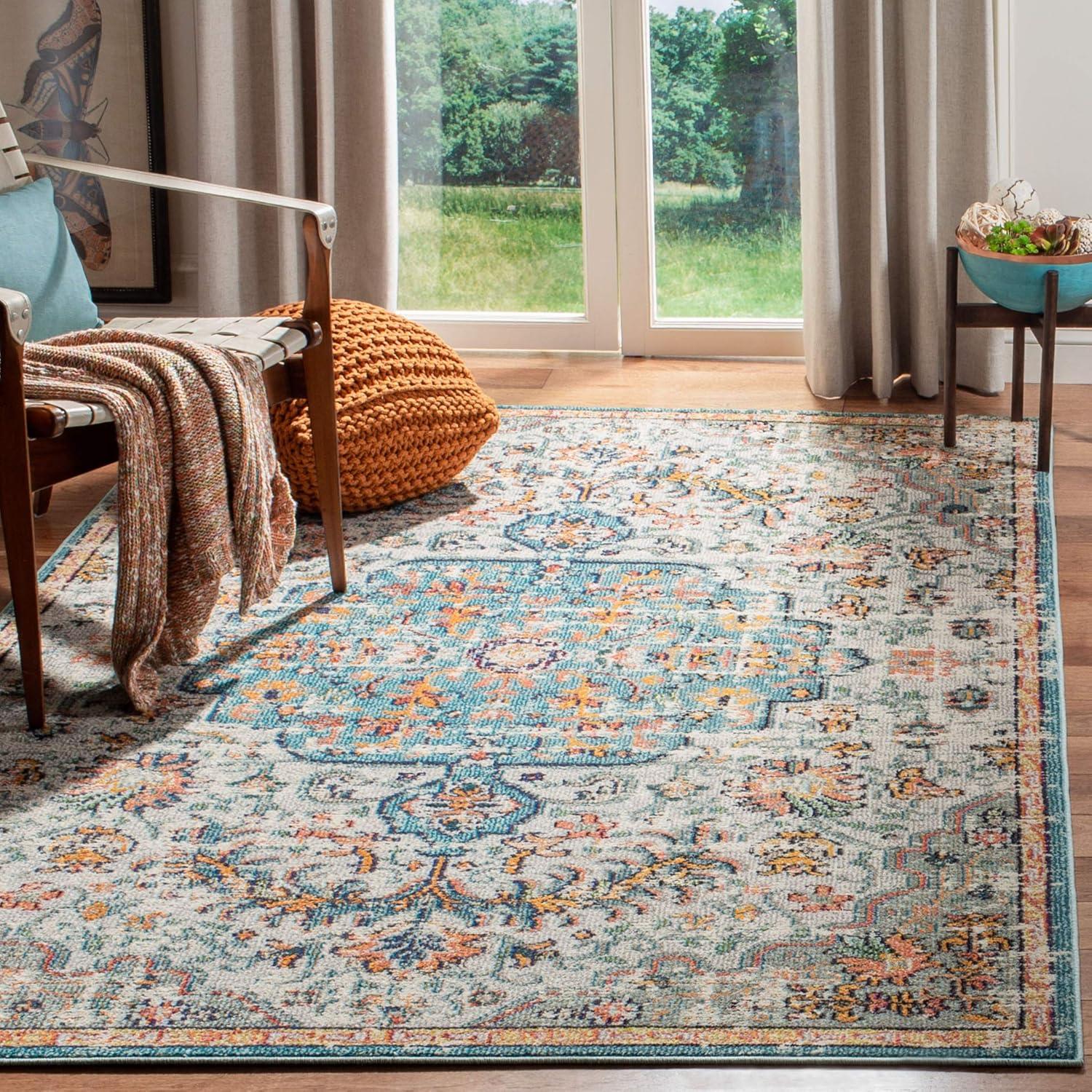 image:imageSAFAVIEH Area Rug 8x10 Madison Collection Large Ivory amp Orange Boho Chic Medallion Distressed Design NonShedding amp Easy Cleaning Ideal for Living Room Bedroom Dining Space MAD447AGreyLight Blue