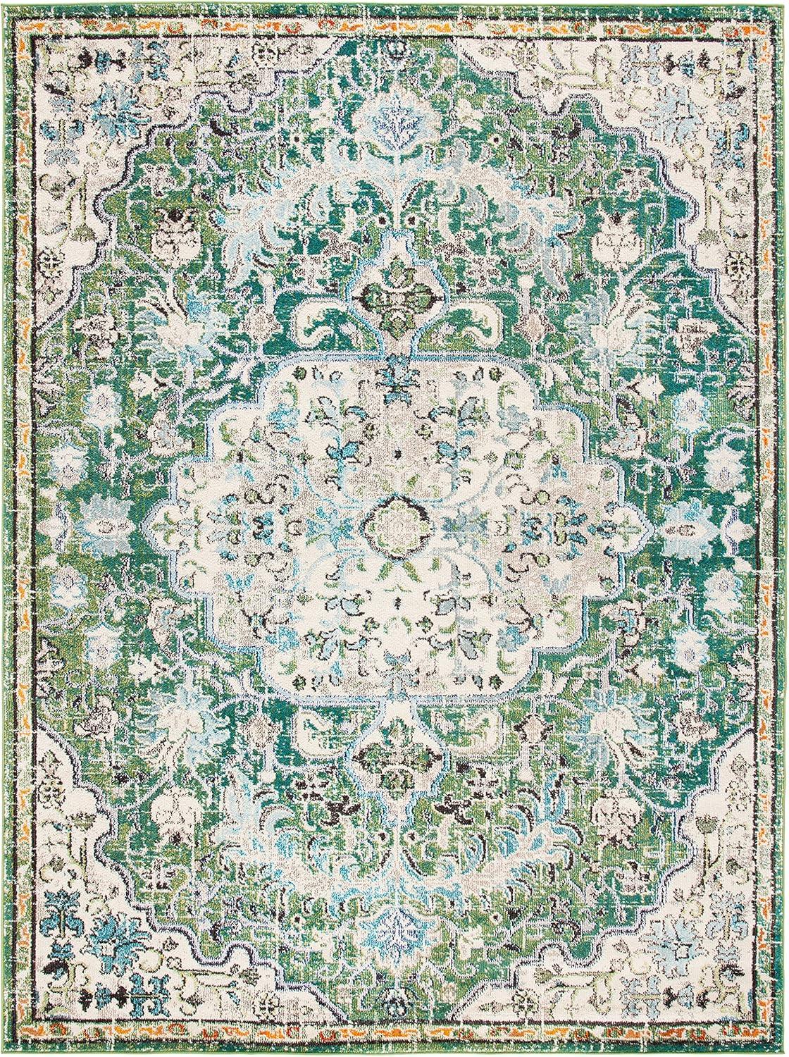 image:imageSAFAVIEH Area Rug 8x10 Madison Collection Large Ivory amp Orange Boho Chic Medallion Distressed Design NonShedding amp Easy Cleaning Ideal for Living Room Bedroom Dining Space MAD447AGreenTurquoise