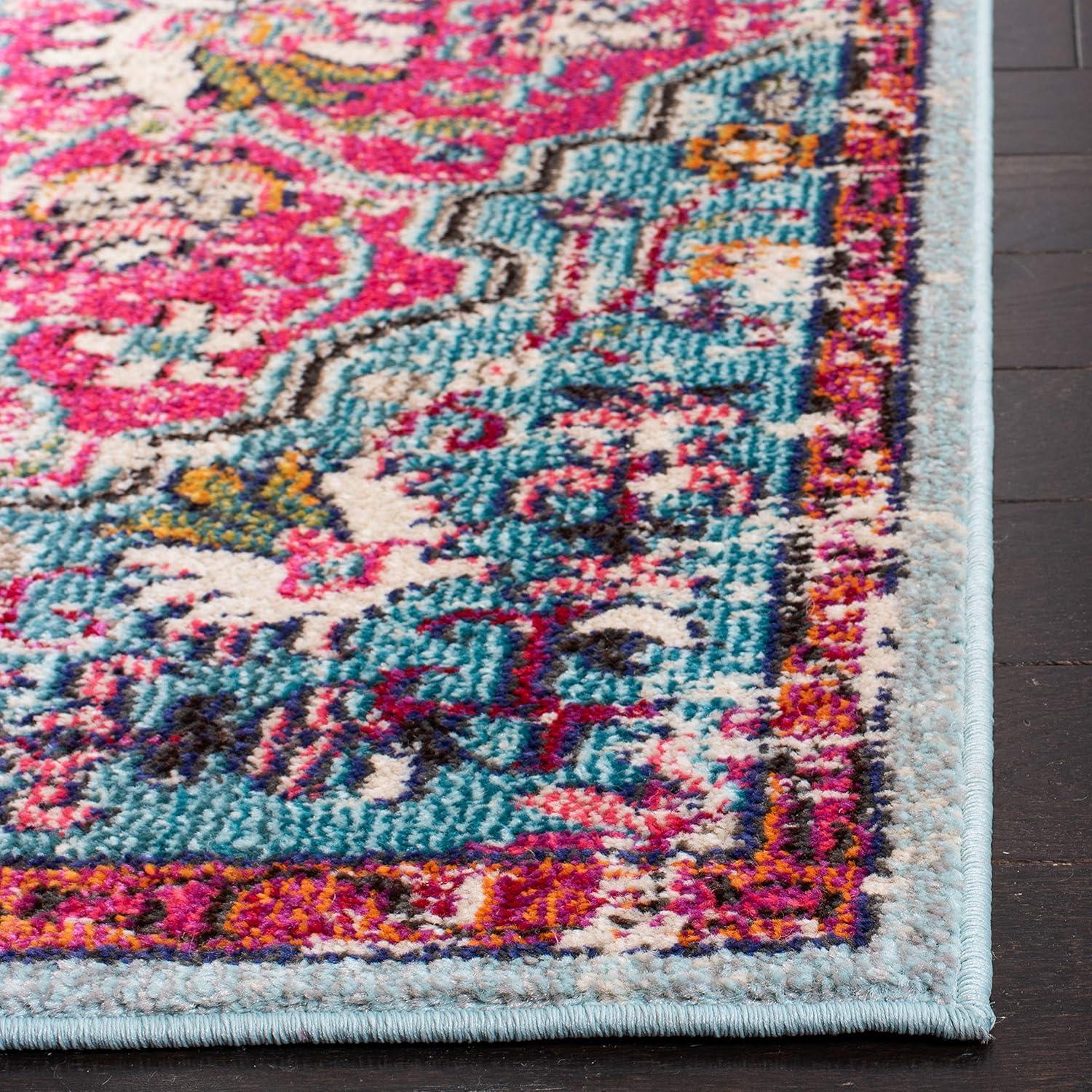 image:imageSAFAVIEH Area Rug 8x10 Madison Collection Large Ivory amp Orange Boho Chic Medallion Distressed Design NonShedding amp Easy Cleaning Ideal for Living Room Bedroom Dining Space MAD447AFuchsiaTeal