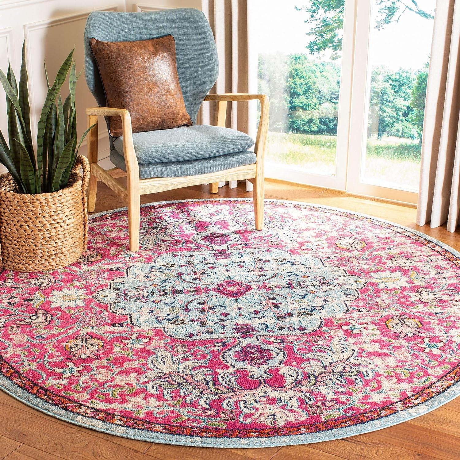 image:imageSAFAVIEH Area Rug 8x10 Madison Collection Large Ivory amp Orange Boho Chic Medallion Distressed Design NonShedding amp Easy Cleaning Ideal for Living Room Bedroom Dining Space MAD447AFuchsiaTeal