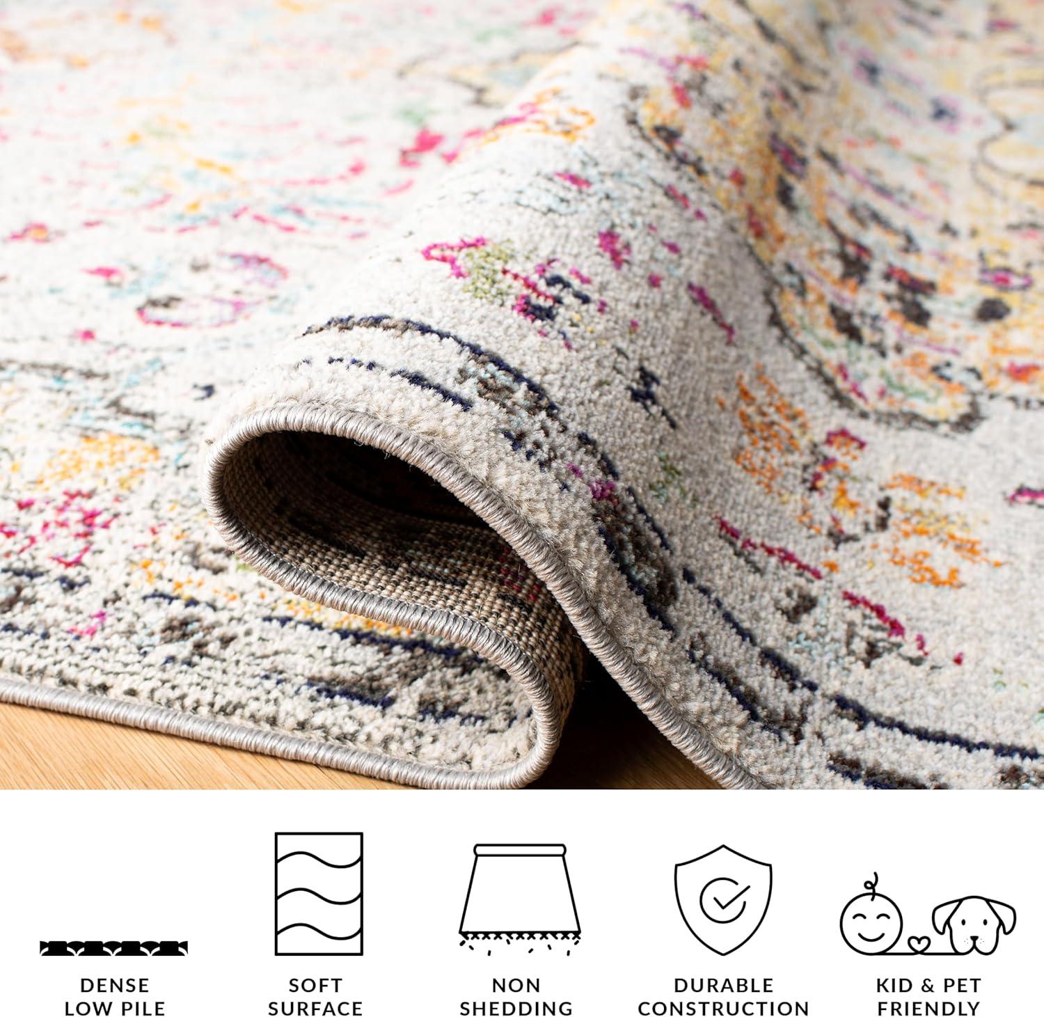 image:imageSAFAVIEH Area Rug 8x10 Madison Collection Large Ivory amp Orange Boho Chic Medallion Distressed Design NonShedding amp Easy Cleaning Ideal for Living Room Bedroom Dining Space MAD447AGreyGold