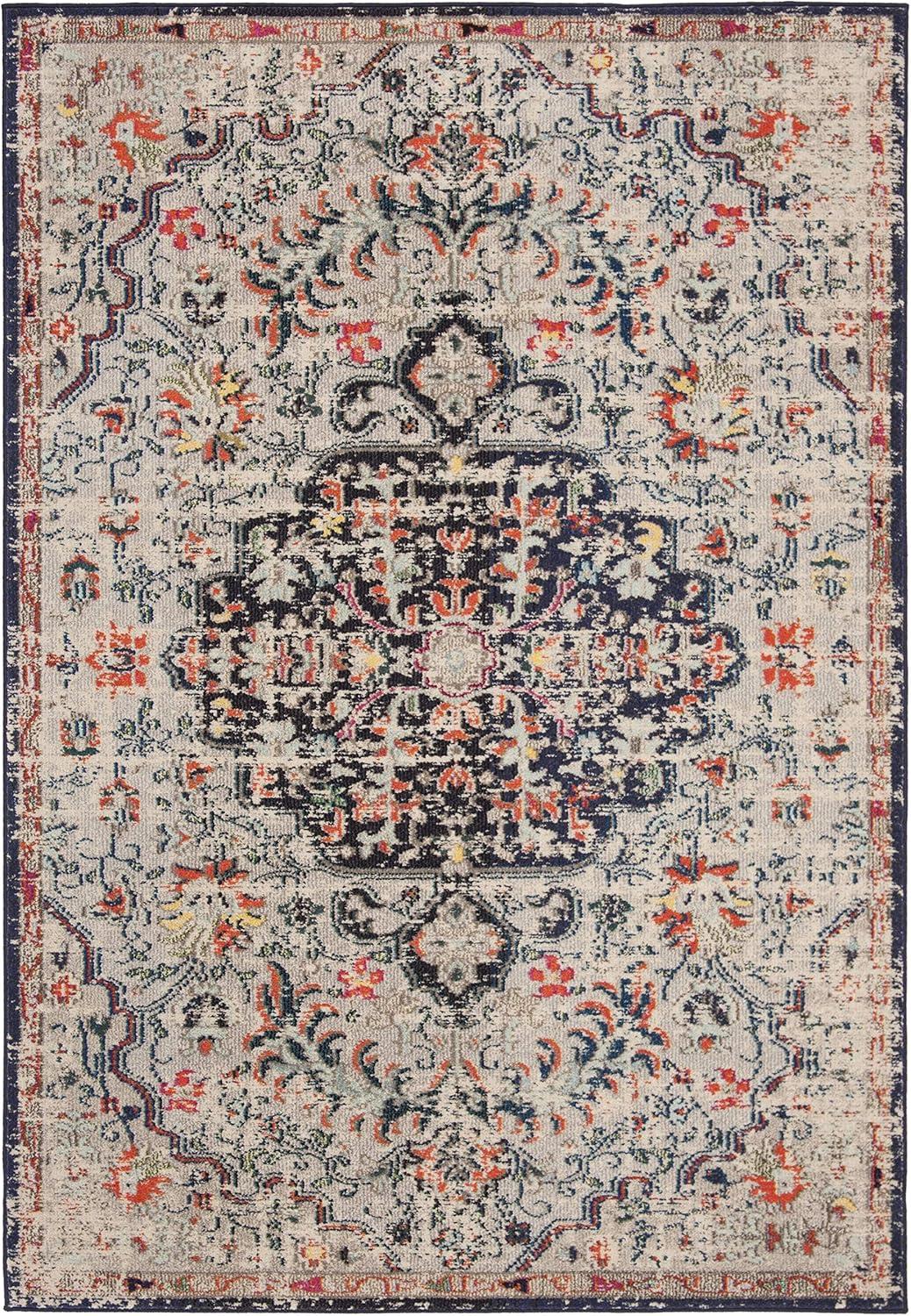 image:imageSAFAVIEH Area Rug 8x10 Madison Collection Large Ivory amp Orange Boho Chic Medallion Distressed Design NonShedding amp Easy Cleaning Ideal for Living Room Bedroom Dining Space MAD447ABeigeBlack