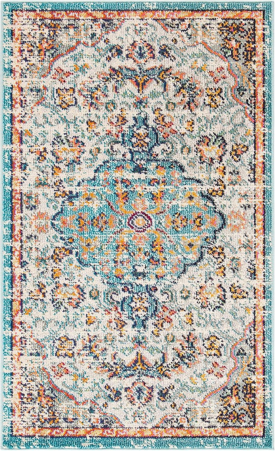 image:imageSAFAVIEH Area Rug 8x10 Madison Collection Large Ivory amp Orange Boho Chic Medallion Distressed Design NonShedding amp Easy Cleaning Ideal for Living Room Bedroom Dining Space MAD447AGreyLight Blue