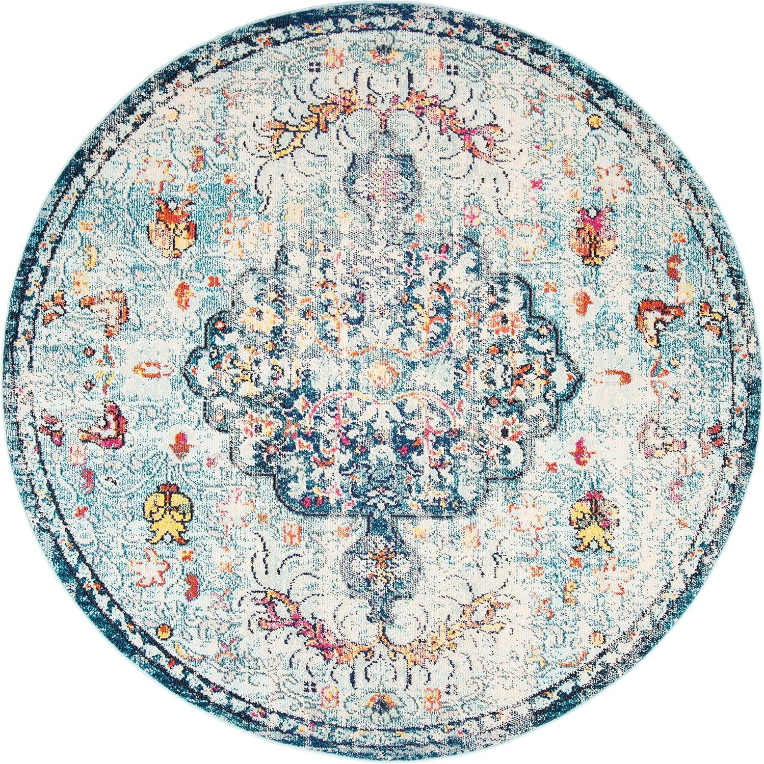 image:imageSAFAVIEH Area Rug 8x10 Madison Collection Large Ivory amp Orange Boho Chic Medallion Distressed Design NonShedding amp Easy Cleaning Ideal for Living Room Bedroom Dining Space MAD447ANavyLight Blue