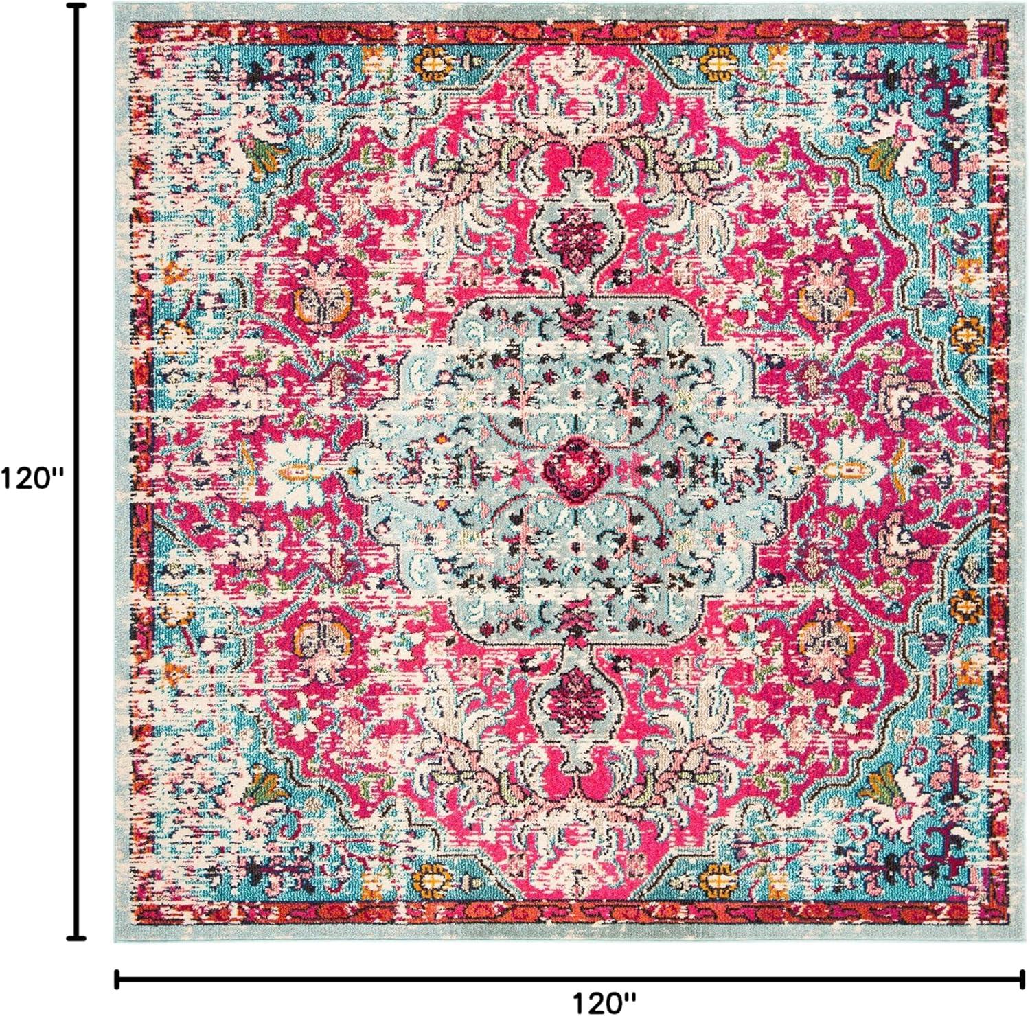 image:imageSAFAVIEH Area Rug 8x10 Madison Collection Large Ivory amp Orange Boho Chic Medallion Distressed Design NonShedding amp Easy Cleaning Ideal for Living Room Bedroom Dining Space MAD447AFuchsiaTeal