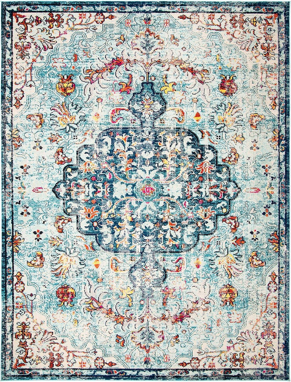 image:imageSAFAVIEH Area Rug 8x10 Madison Collection Large Ivory amp Orange Boho Chic Medallion Distressed Design NonShedding amp Easy Cleaning Ideal for Living Room Bedroom Dining Space MAD447ANavyLight Blue