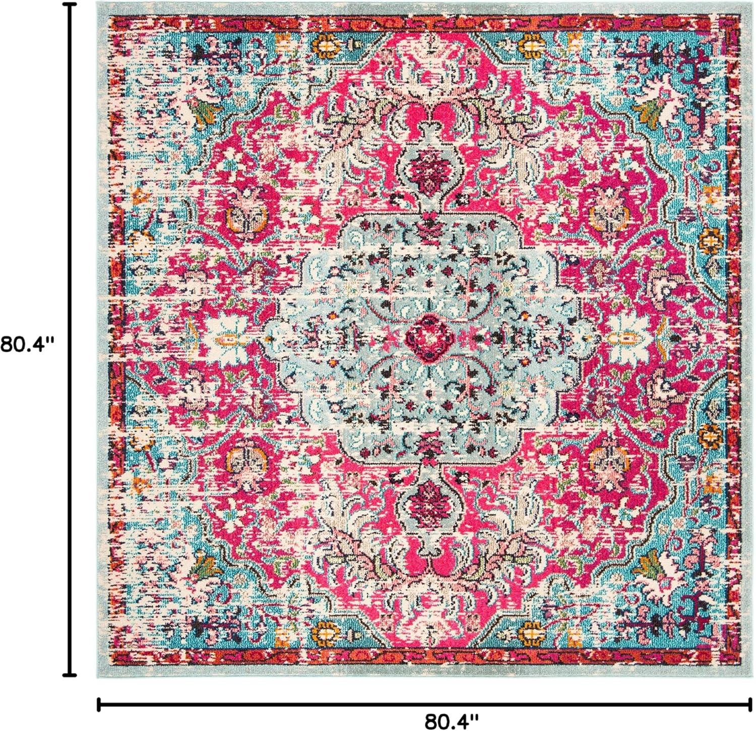 image:imageSAFAVIEH Area Rug 8x10 Madison Collection Large Ivory amp Orange Boho Chic Medallion Distressed Design NonShedding amp Easy Cleaning Ideal for Living Room Bedroom Dining Space MAD447AFuchsiaTeal