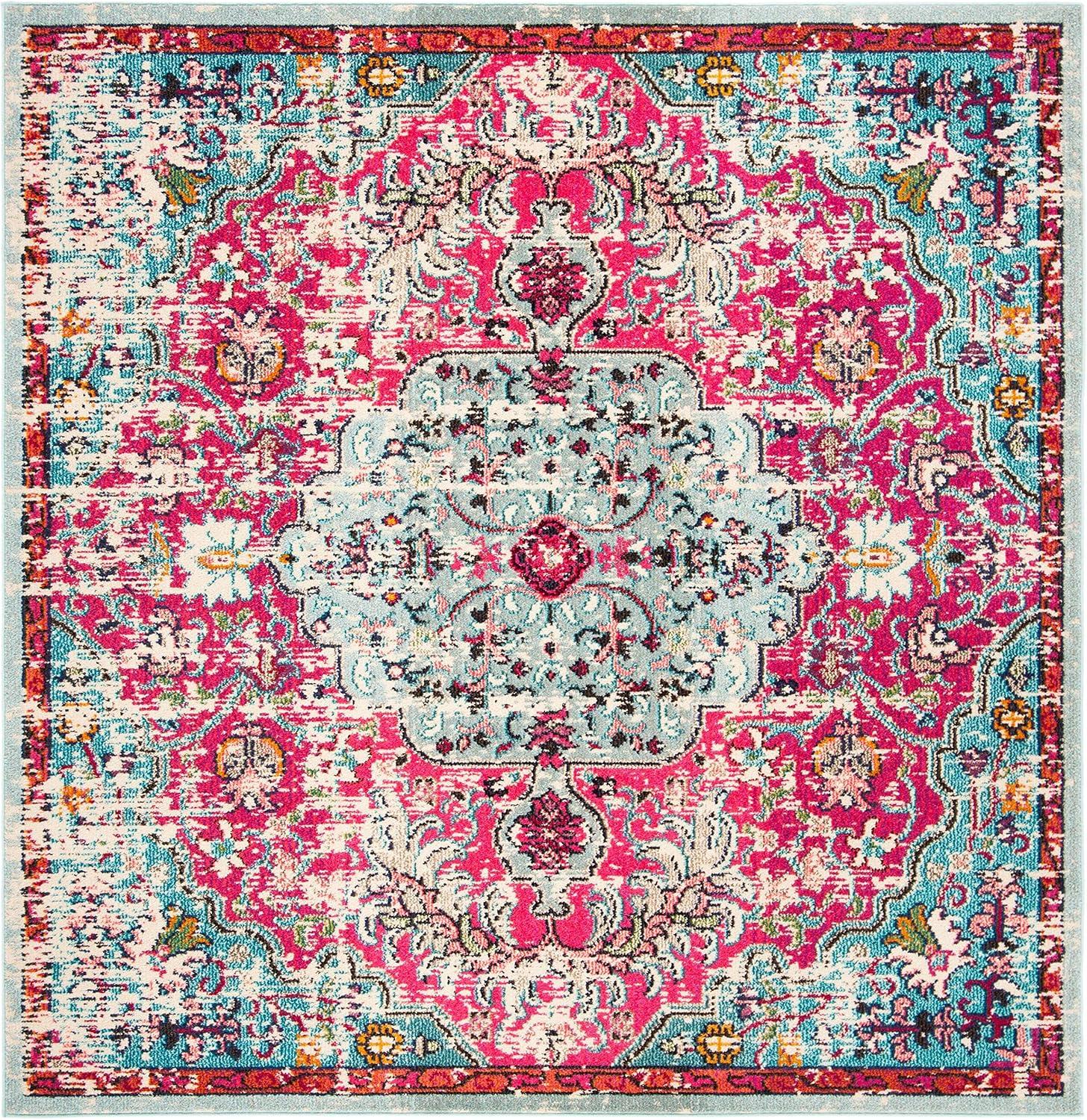 image:imageSAFAVIEH Area Rug 8x10 Madison Collection Large Ivory amp Orange Boho Chic Medallion Distressed Design NonShedding amp Easy Cleaning Ideal for Living Room Bedroom Dining Space MAD447AFuchsiaTeal