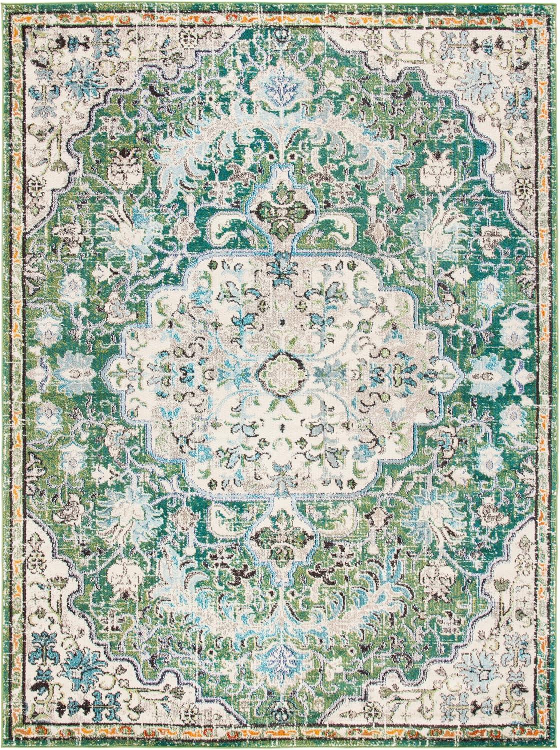 image:imageSAFAVIEH Area Rug 8x10 Madison Collection Large Ivory amp Orange Boho Chic Medallion Distressed Design NonShedding amp Easy Cleaning Ideal for Living Room Bedroom Dining Space MAD447AGreenTurquoise