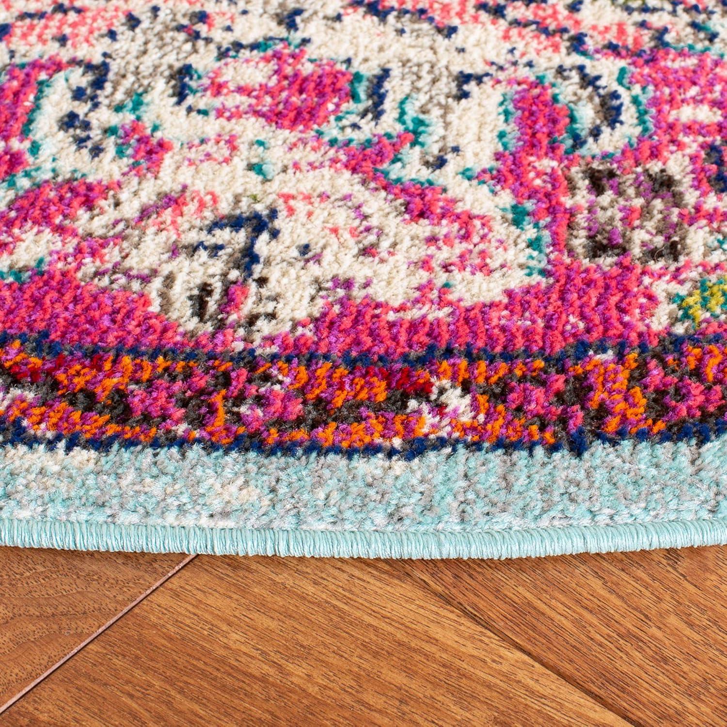 image:imageSAFAVIEH Area Rug 8x10 Madison Collection Large Ivory amp Orange Boho Chic Medallion Distressed Design NonShedding amp Easy Cleaning Ideal for Living Room Bedroom Dining Space MAD447AFuchsiaTeal