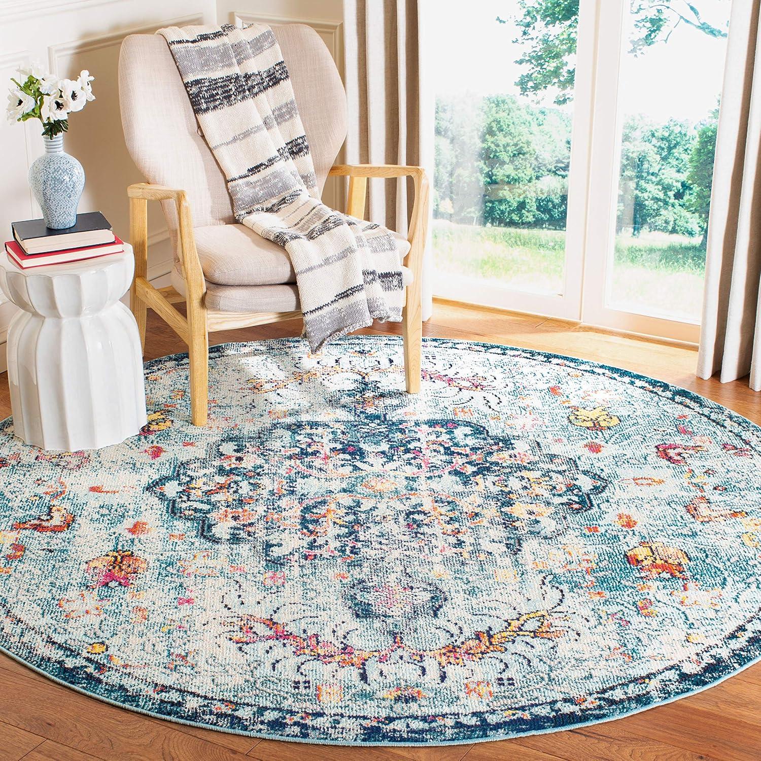 image:imageSAFAVIEH Area Rug 8x10 Madison Collection Large Ivory amp Orange Boho Chic Medallion Distressed Design NonShedding amp Easy Cleaning Ideal for Living Room Bedroom Dining Space MAD447ANavyLight Blue