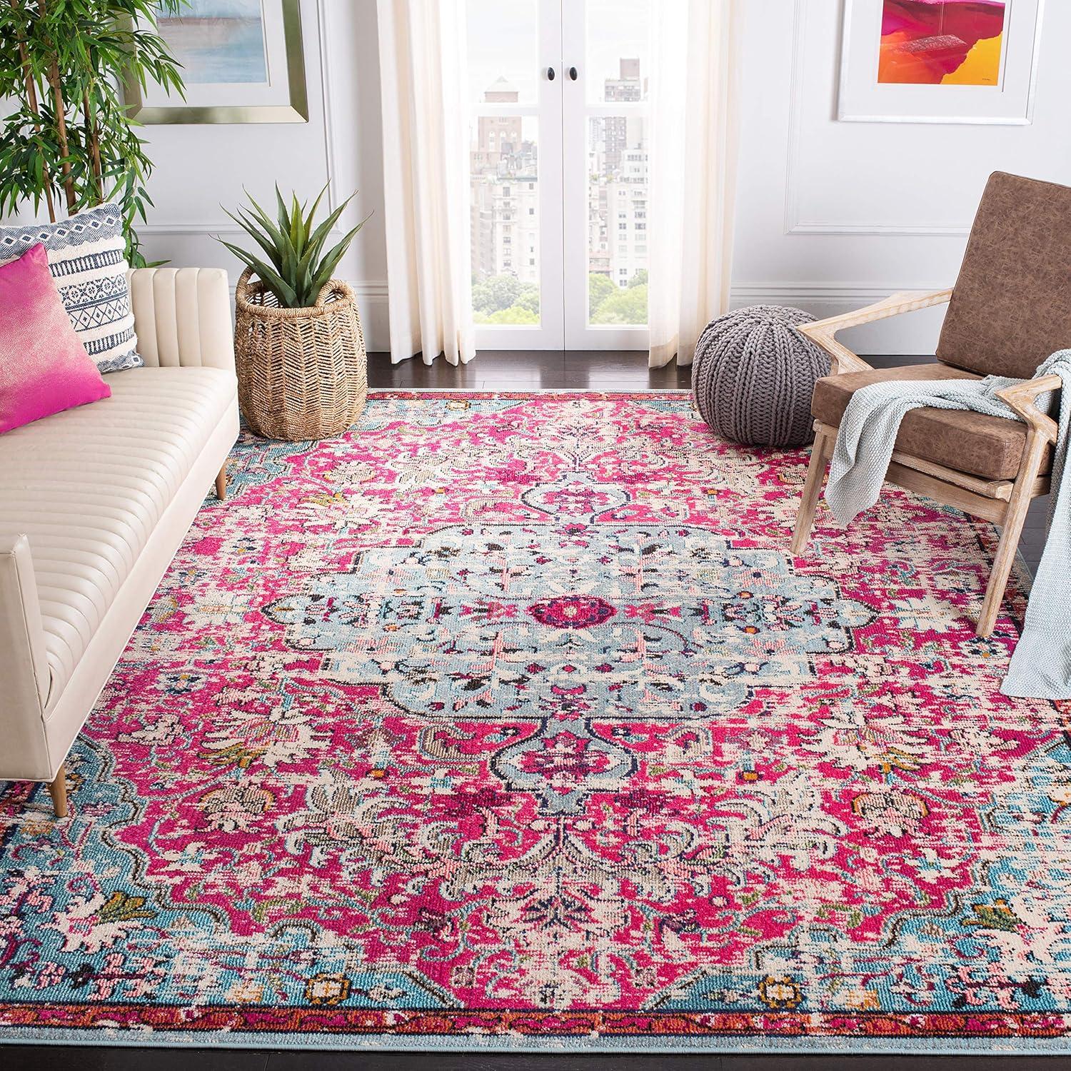 image:imageSAFAVIEH Area Rug 8x10 Madison Collection Large Ivory amp Orange Boho Chic Medallion Distressed Design NonShedding amp Easy Cleaning Ideal for Living Room Bedroom Dining Space MAD447AFuchsiaTeal
