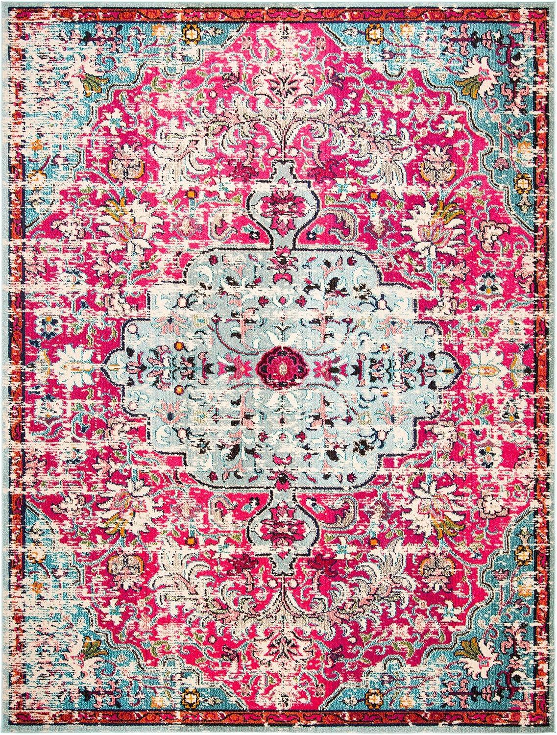 image:imageSAFAVIEH Area Rug 8x10 Madison Collection Large Ivory amp Orange Boho Chic Medallion Distressed Design NonShedding amp Easy Cleaning Ideal for Living Room Bedroom Dining Space MAD447AFuchsiaTeal