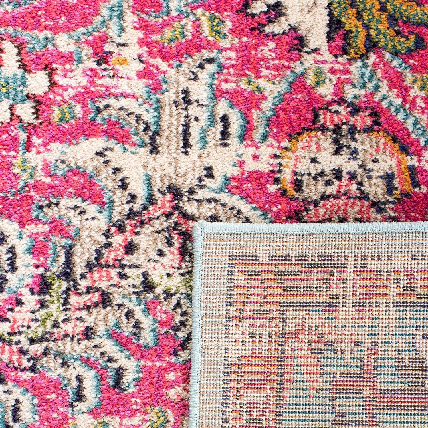 image:imageSAFAVIEH Area Rug 8x10 Madison Collection Large Ivory amp Orange Boho Chic Medallion Distressed Design NonShedding amp Easy Cleaning Ideal for Living Room Bedroom Dining Space MAD447AFuchsiaTeal