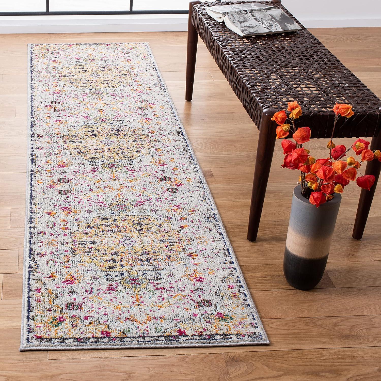 image:imageSAFAVIEH Area Rug 8x10 Madison Collection Large Ivory amp Orange Boho Chic Medallion Distressed Design NonShedding amp Easy Cleaning Ideal for Living Room Bedroom Dining Space MAD447AGreyGold