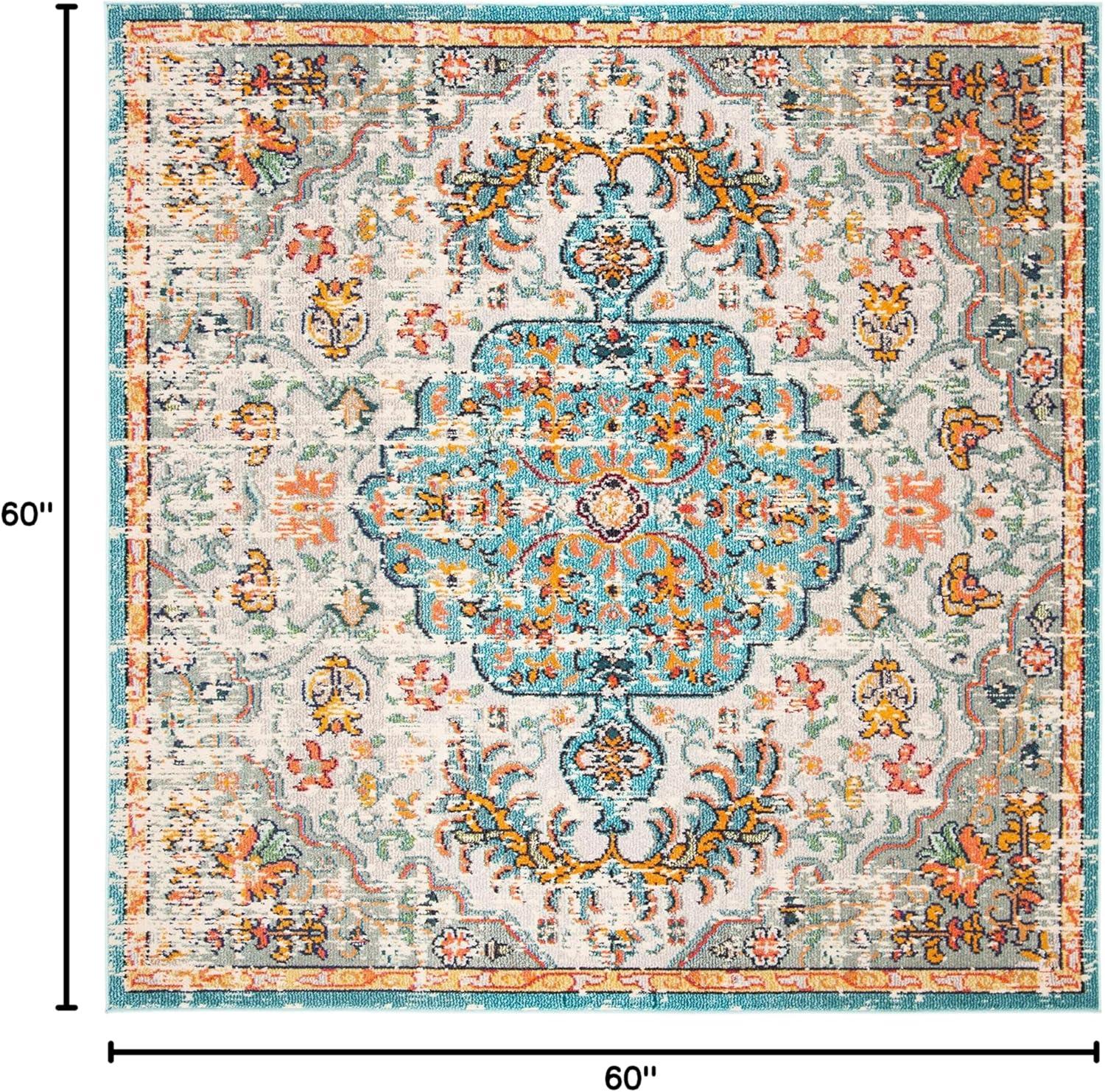 image:imageSAFAVIEH Area Rug 8x10 Madison Collection Large Ivory amp Orange Boho Chic Medallion Distressed Design NonShedding amp Easy Cleaning Ideal for Living Room Bedroom Dining Space MAD447AGreyLight Blue
