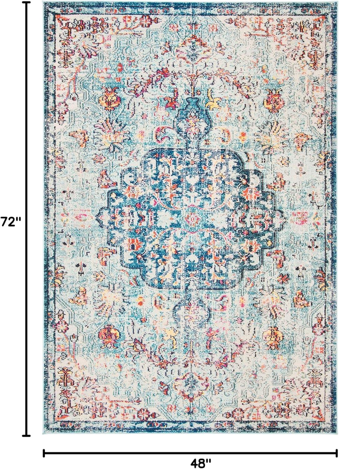 image:imageSAFAVIEH Area Rug 8x10 Madison Collection Large Ivory amp Orange Boho Chic Medallion Distressed Design NonShedding amp Easy Cleaning Ideal for Living Room Bedroom Dining Space MAD447ANavyLight Blue