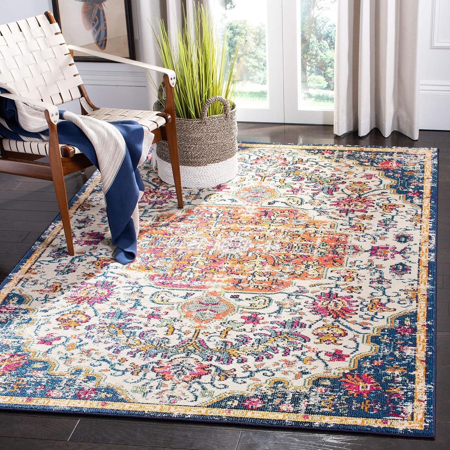 image:imageSAFAVIEH Area Rug 8x10 Madison Collection Large Ivory amp Orange Boho Chic Medallion Distressed Design NonShedding amp Easy Cleaning Ideal for Living Room Bedroom Dining Space MAD447AIvoryOrange