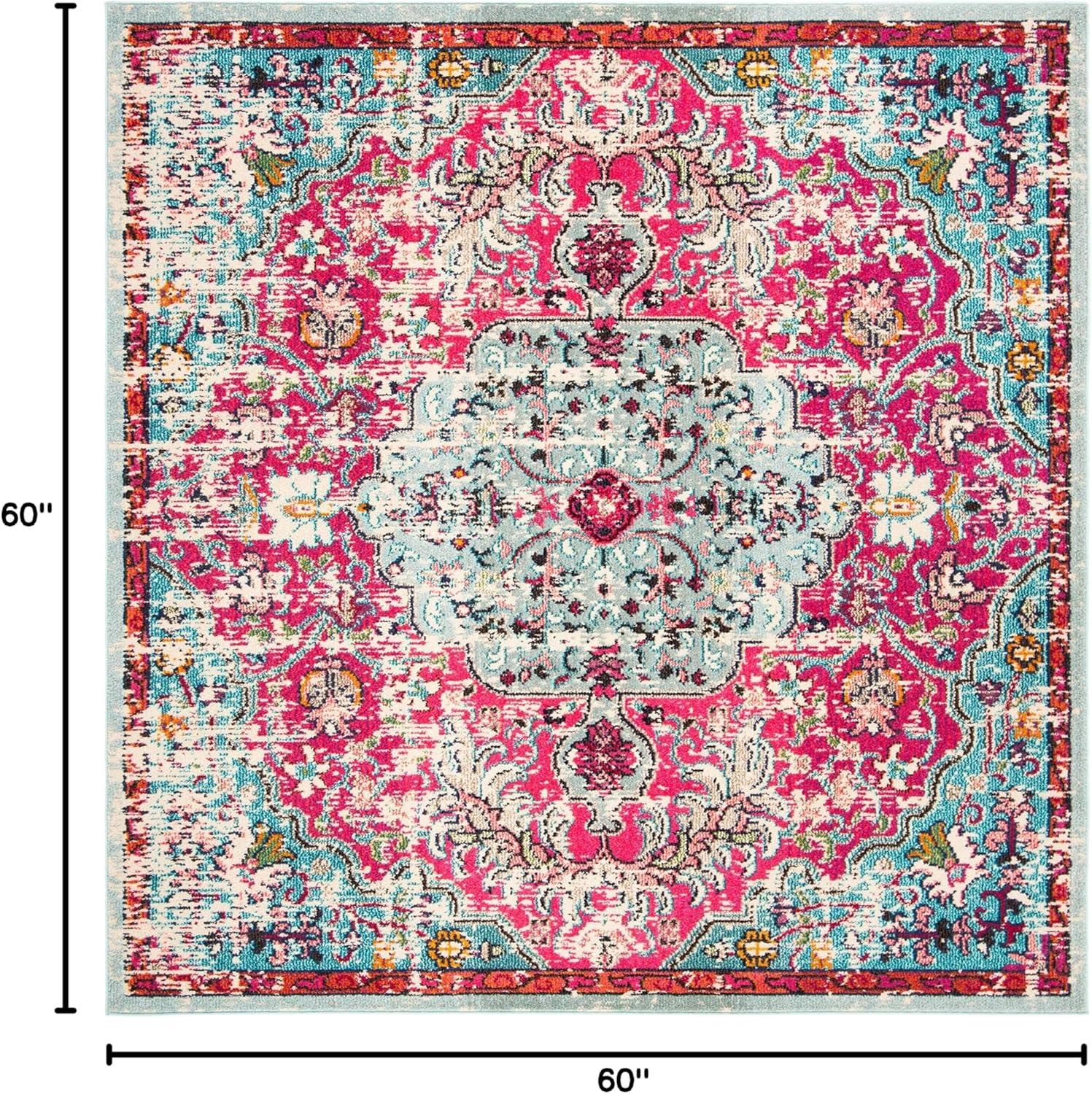 image:imageSAFAVIEH Area Rug 8x10 Madison Collection Large Ivory amp Orange Boho Chic Medallion Distressed Design NonShedding amp Easy Cleaning Ideal for Living Room Bedroom Dining Space MAD447AFuchsiaTeal